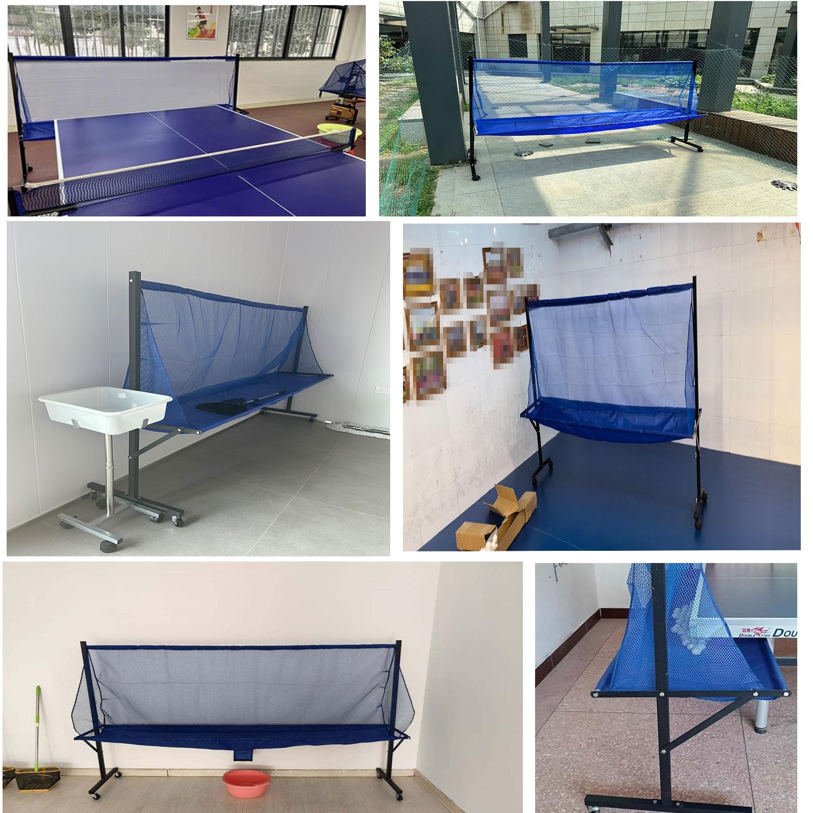RENLXFI Movable Ping Pong Recycle Catcher, Large Metal Frame Table Tennis Ball Catch Net with Side Fence for Adults & Kids Serves and Multi-Ball Training, Easy Set Up Ping Pong Practice Net