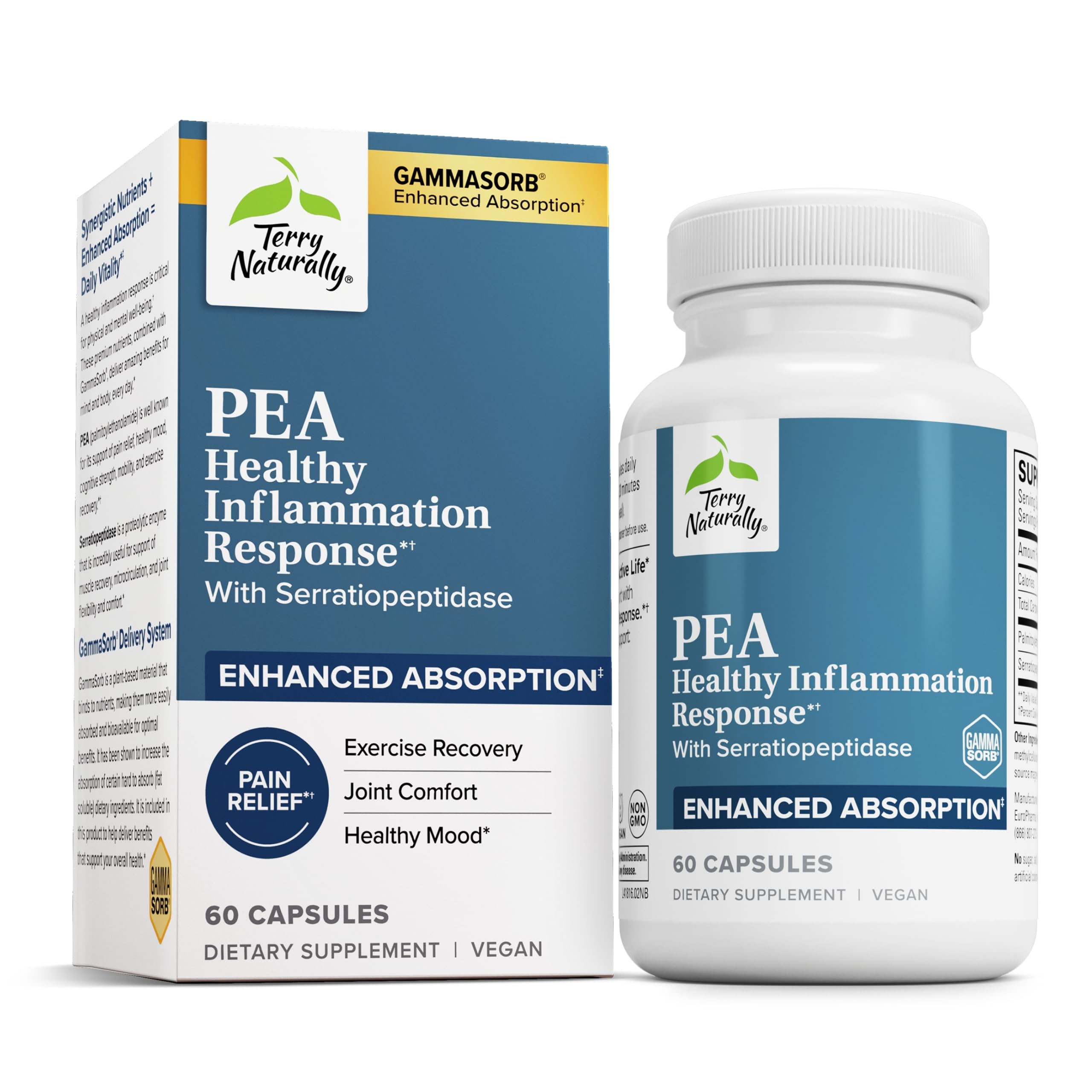 Terry Naturally Pea Healthy Inflammation Response - Joint Health Support - Exercise Performance & Post-Workout Support - Contains No Dairy, Gluten, or Soy - 60 Capsules (30 Servings)