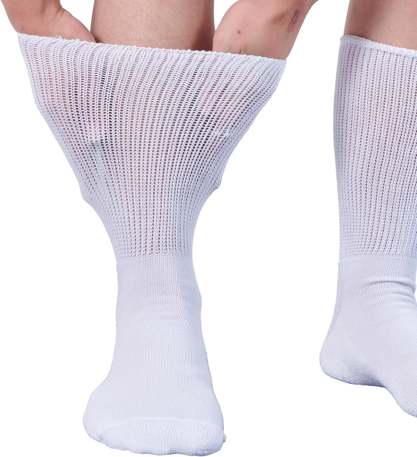 Extra Wide Diabetic Socks, Non-Binding Edema Non Slip Hospital Socks, Shoe Size 7-12, 2 Pairs White - Image 4