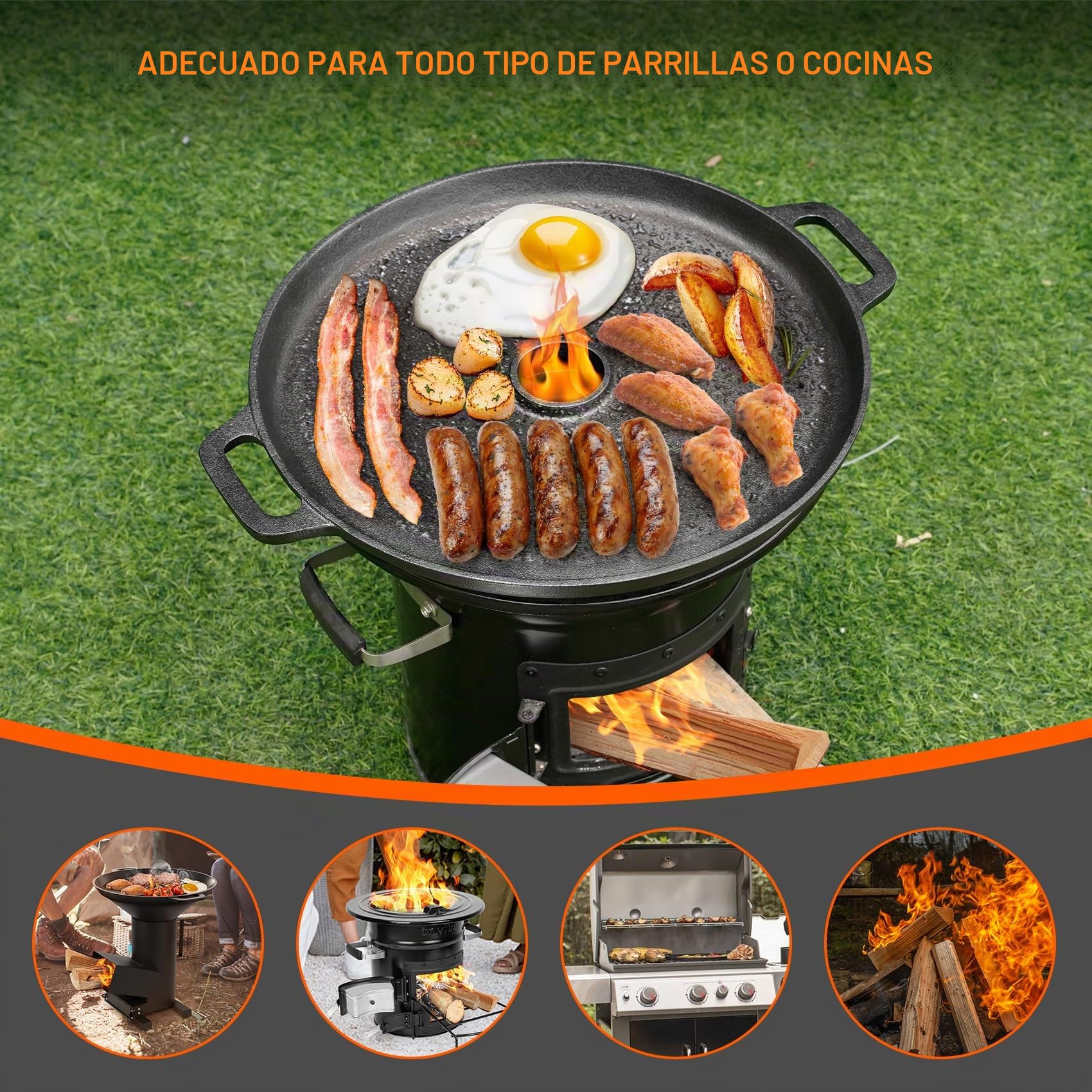 onlyfire Plancha de Hierro Fundido Redonda Barbacoa, Ø35 cm