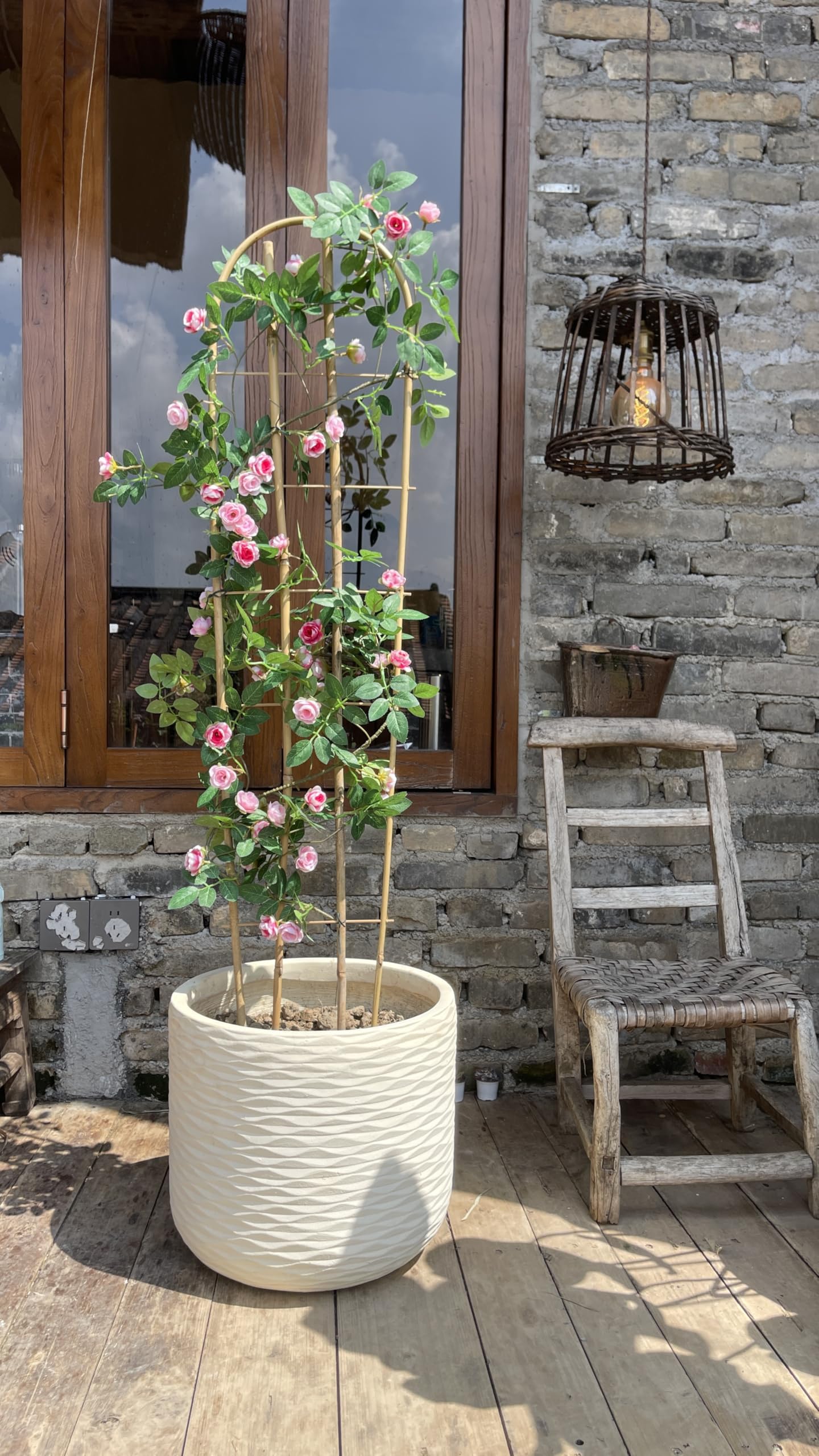 Enrejado de bambú en forma de U, enrejado redondo, enrejado de plantas, 24 pulgadas, para escalada en macetas en exteriores e interiores (forma de U, 3 pies, paquete de 3)