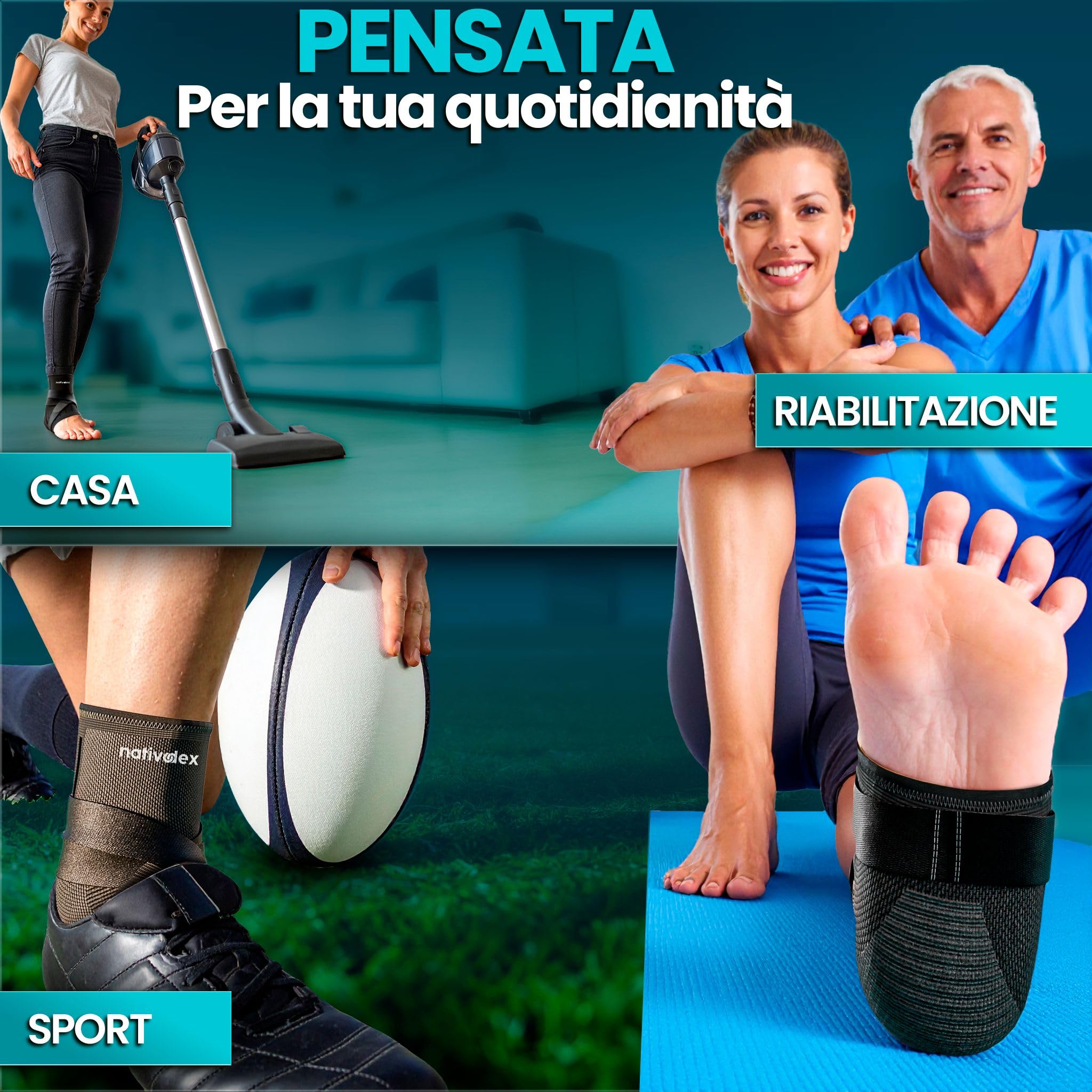 Cavigliera Professionale Per Distorsione: Supporto E Compressione Regolabile Per Sportivo. Ideale Per Recupero Infortuni, Fascite Plantare E Tendinite. Morbida E Traspirante, Si Indossa Sotto La Calza.