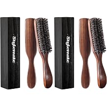STYLEMATE Boar Bristle Hair Brush for Men, Slick Back Mens Hair Brush with Stiff Bristles for Thick & Fine Hair, Beard Brush with Natural Black Walnut Wooden Handle Pack of 2
