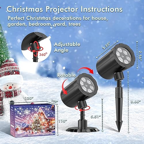 Miniatura 8 de GUSODOR - Proyector de luces de Navidad para exteriores, proyector dinámico de copo de nieve IP65, impermeable, luces de proyección de nieve para