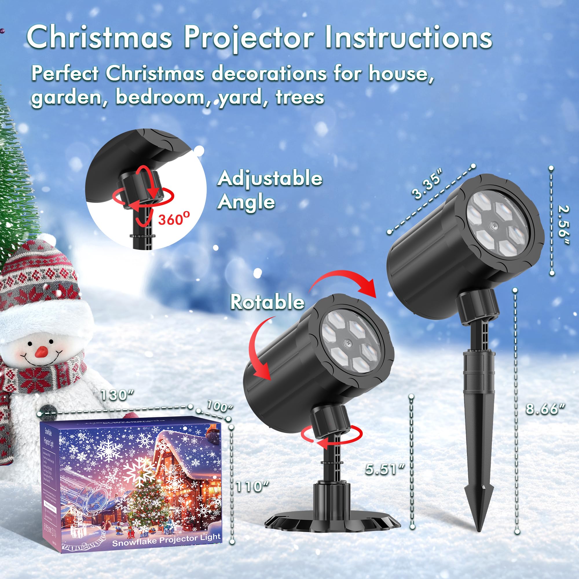 GUSODOR - Proiettore di luci natalizie per esterni, proiettore dinamico con fiocco di neve, IP65, impermeabile, luci di proiezione per interni ed esterni, decorazione natalizia, vacanze, matrimoni