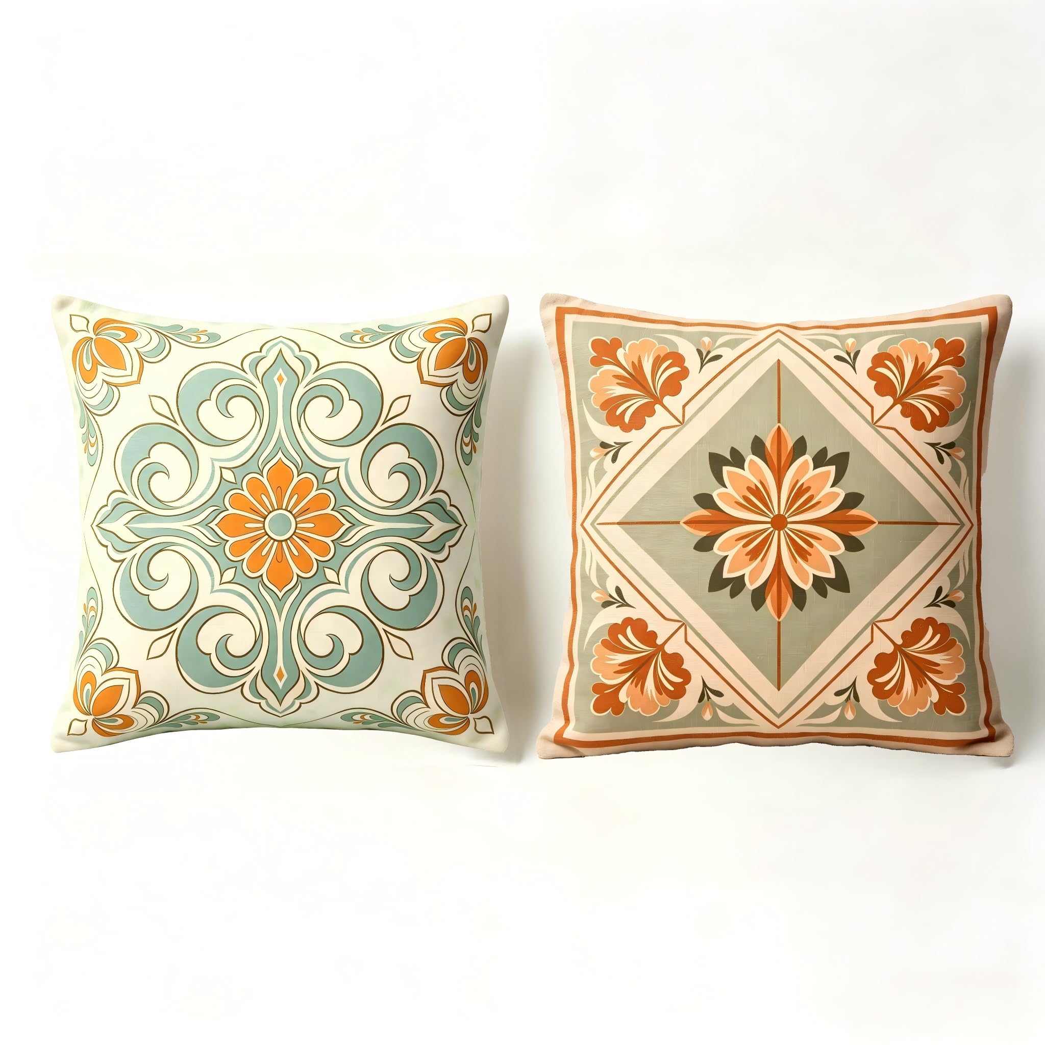 Boho Farmhouse Throw Pillow Covers - 18x18 Inch, Set of 2