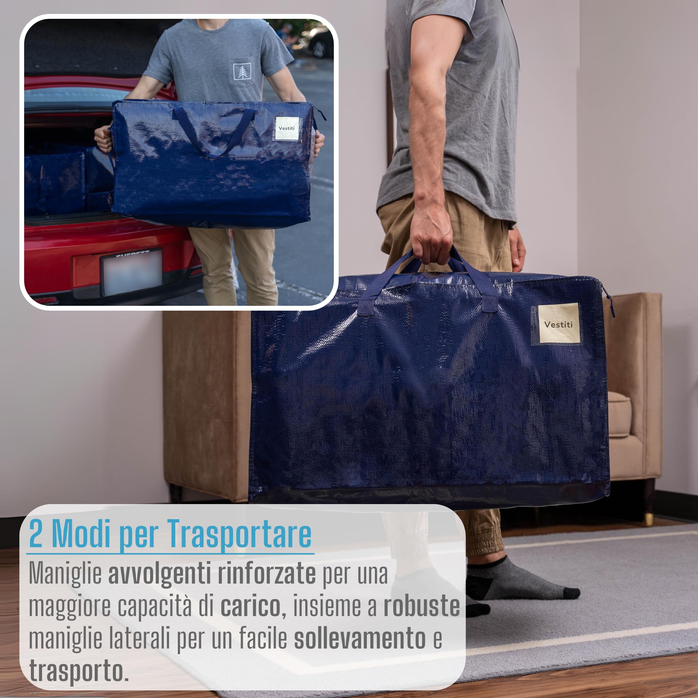 TAILI Borse da trasloco extra large, Scatole da trasloco con cerniere, Finestre a vista e maniglie robuste, Scatole guardaroba per riporre oggetti,vestiti,piumoni(blu profondo, set da 4
