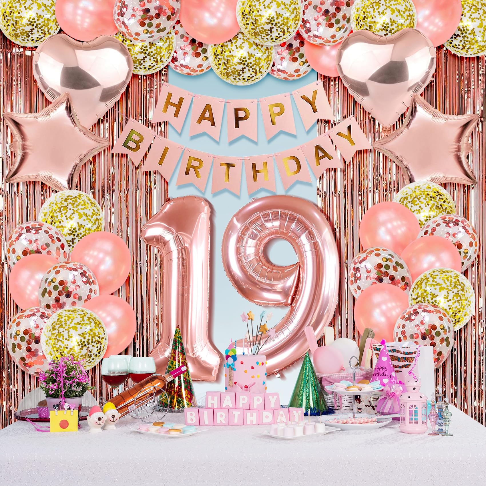Gold Glitter Happy 19th Birthday Banner - Boy Or Girl Party Decorations