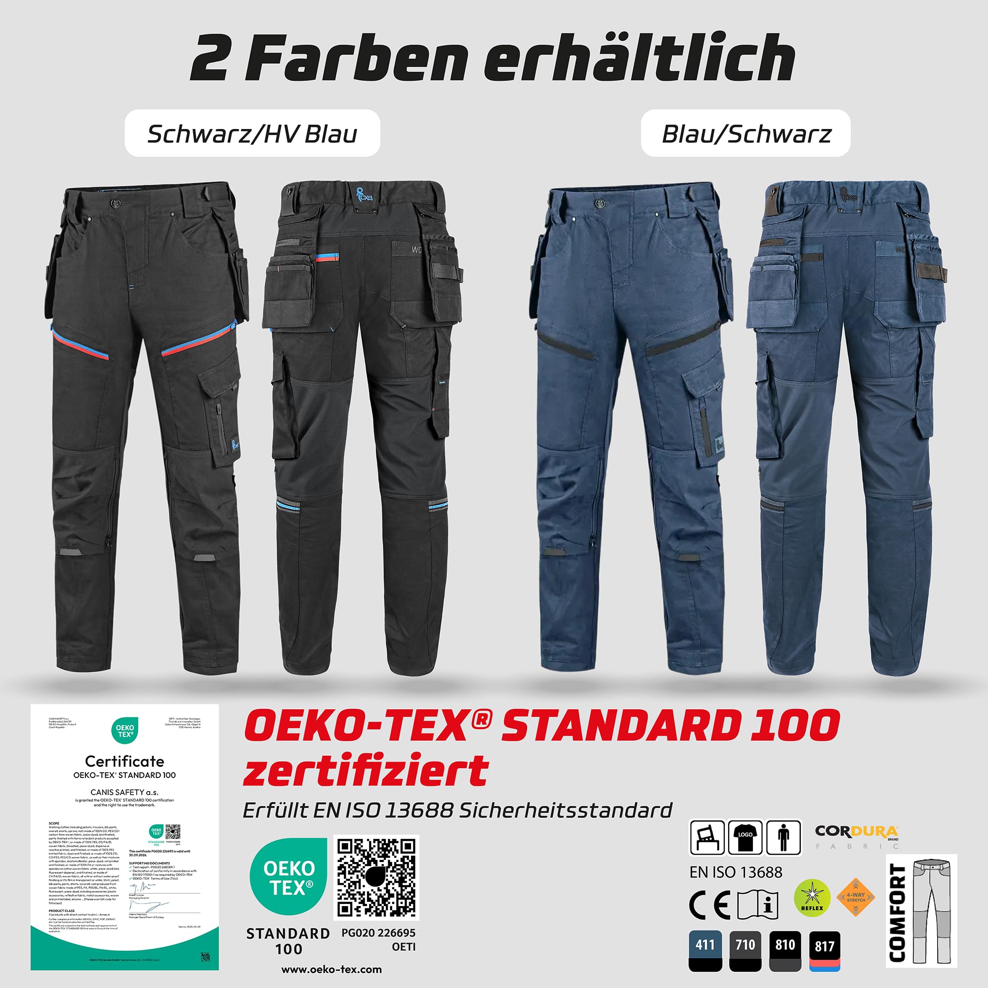 CXS® Arbeitshose für Herren - strapazierfähige Premium-Stretch Arbeitskleidung aus Cordura® mit hoher Bewegungsfreiheit vielen Taschen und Kniepolstertaschen - ideal für Baustellen und Werkstätten