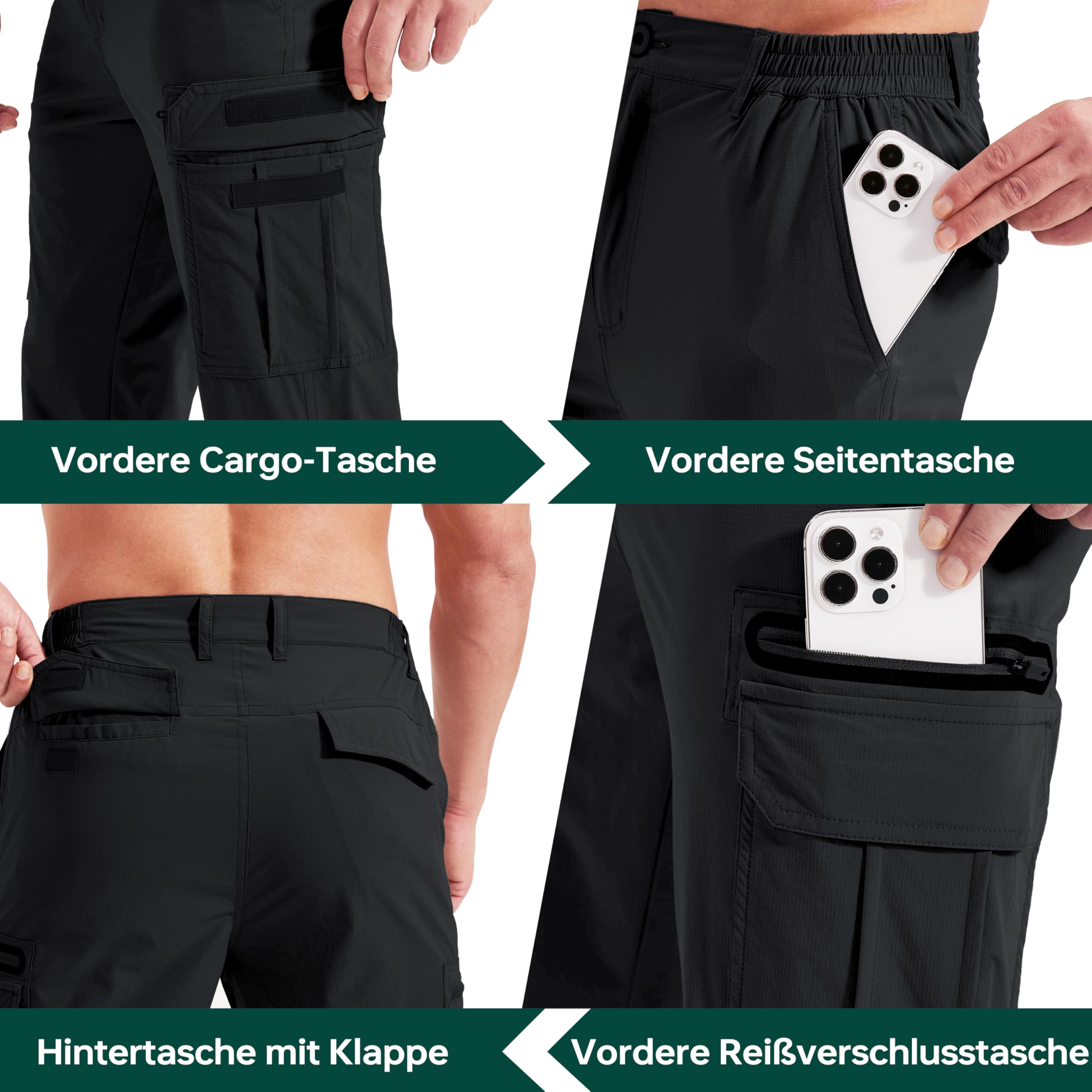 NATUVENIX Wanderhose Herren Leichte Atmungsaktiv Outdoorhose mit 7 Taschen | Schnelltrocknende Stretchstoff, wasserabweisende Beschichtung, ideal für Somme Reisen,Arbeitsanwendungen und Außeneinsätze.
