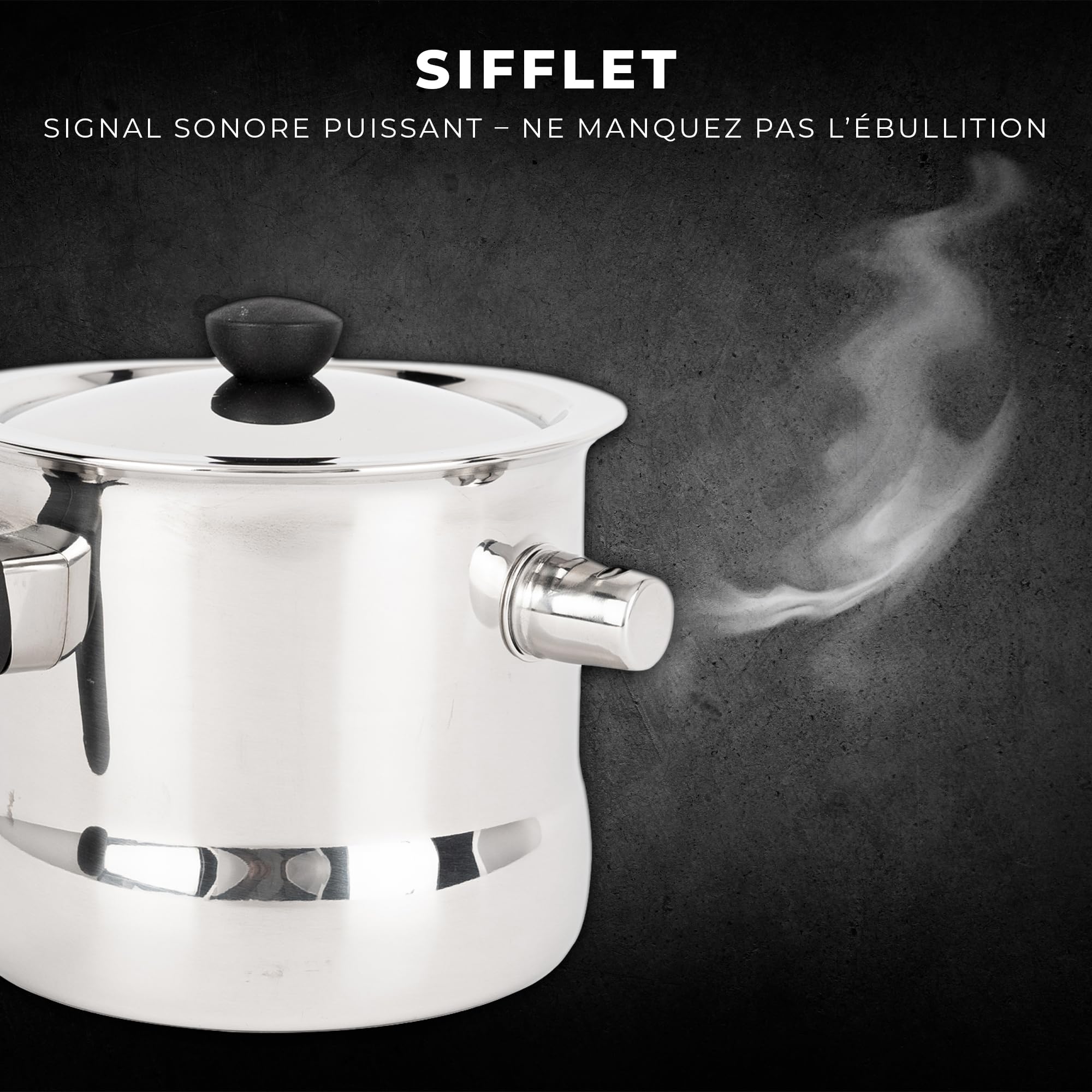 KARL HAUSMANN Casserole à Lait 1,5L avec Sifflet, Couvercle et Graduation - Chauffe Lait Inox Double Paroi, Bain Marie, sans Brûler ni Déborder, Induction, Gaz, Vitrocéramique