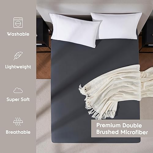 Miniatura 3 de Nestl Bedding - Sábanas bajeras con bolsillo profundo de 53 cm, Microfibra, Gris Carbón, Completo