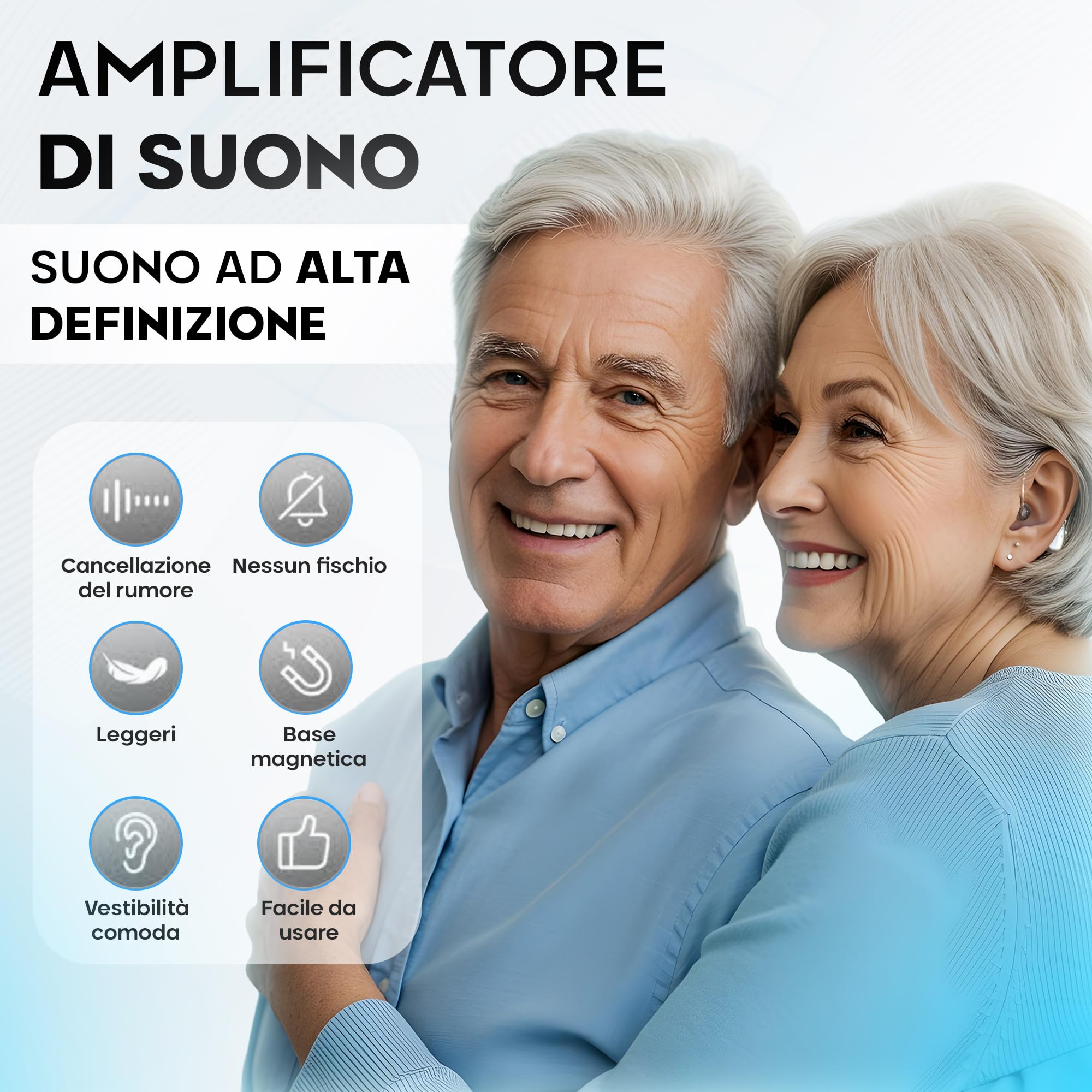Amplificatore di Suono Personale Ricaricabile Design Retroauricolare Discreto, Chip DSP, Volume Regolabile, Uso per TV e Conversazione