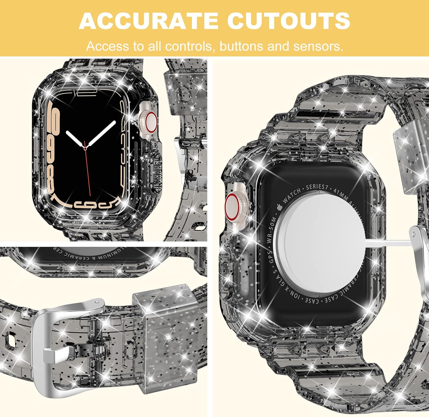 XYF Compatible for Crystal Clear Apple Watch Bands, 49mm 46mm 45mm 44mm 42mm 41mm 40mm 38mm Bumper Case for Men Women Jelly Sport Cover Strap for iWatch Ultra 3 2 Series 11 10 9 8 7 SE 6 5 4 3 - Image 4