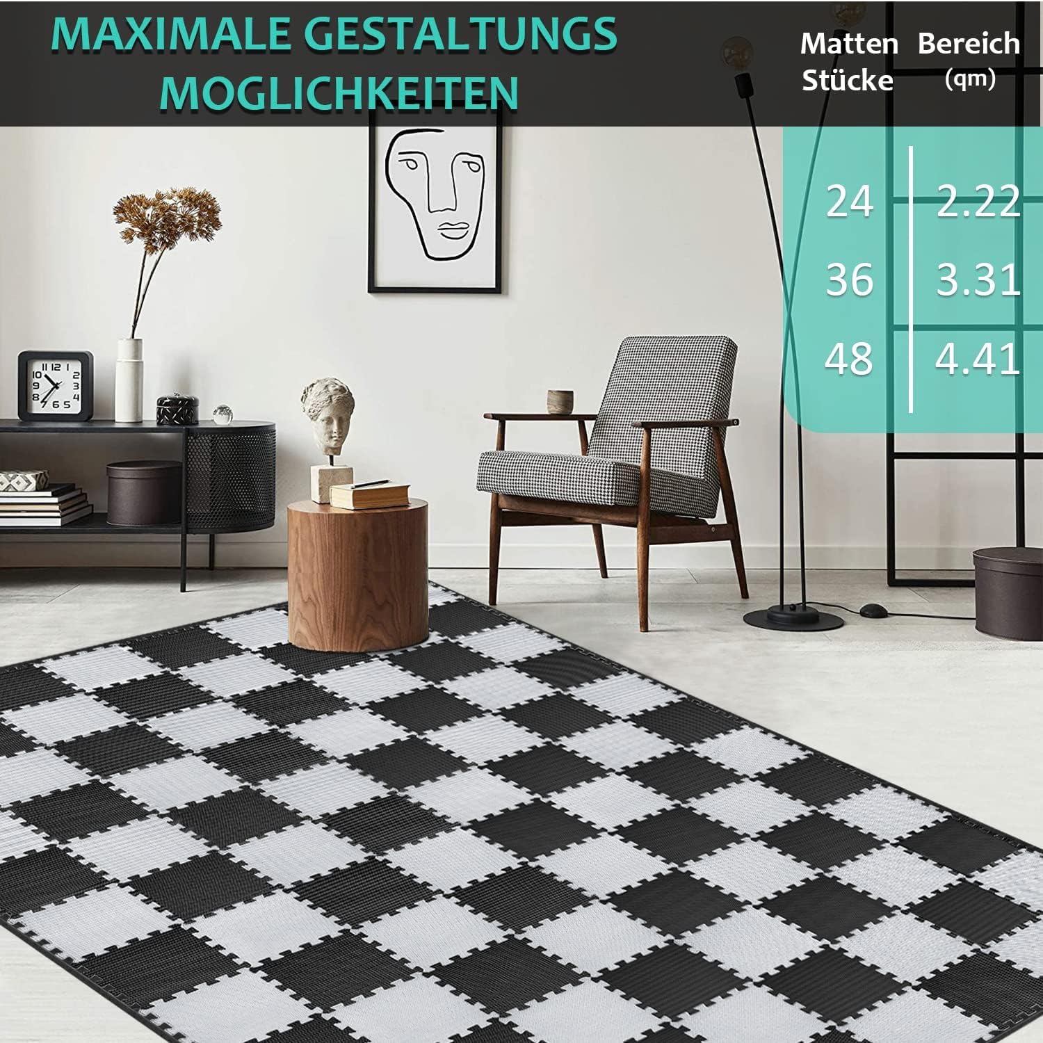 BEAUTYOVO Mata ochronna na podłogę do fitnessu (31 x 31 cm] – 24 maty puzzli – mata sportowa EVA, mata do fitnessu, antypoślizgowa, mata podłogowa do siłowni i sprzętu fitness, mata chroniąca przed