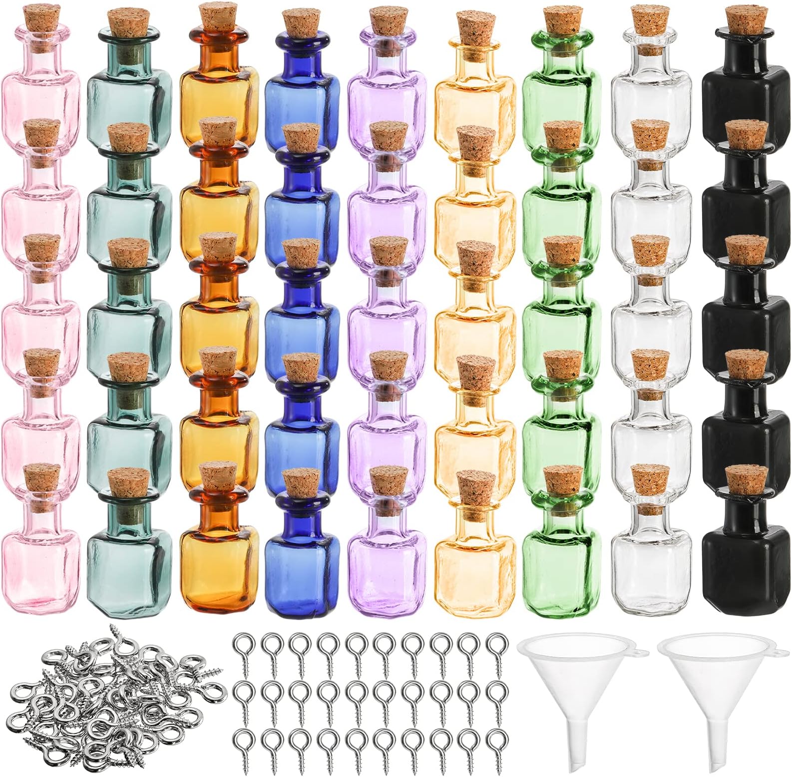 TOPZEA 45 Pcs Tiny Spell Jars Glass Square Bottles Decorative Cute Little Wishing Bottle, Vials with Corks Stoppers & Eye Bolts for DIY Crafts, Party Favor (TO-TinySpellJars-45P)