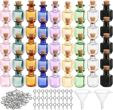 TOPZEA 45 Pcs Tiny Spell Jars, Colored Mini Glass Cork Bottles Decorative Square Cute Wishing Bottles Little Glass Vials With Corks Stoppers for Party Favor, DIY Crafts, Halloween Fairy Garden Decor