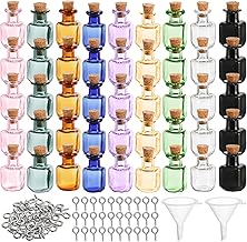TOPZEA 45 Pcs Tiny Spell Jars, Colored Mini Glass Bottles Decorative Square Little Potion Bottles Cute Wishing Bottles Glass Vials With Corks Stoppers & Funnel & Eye Bolts for DIY Crafts, Party Favor