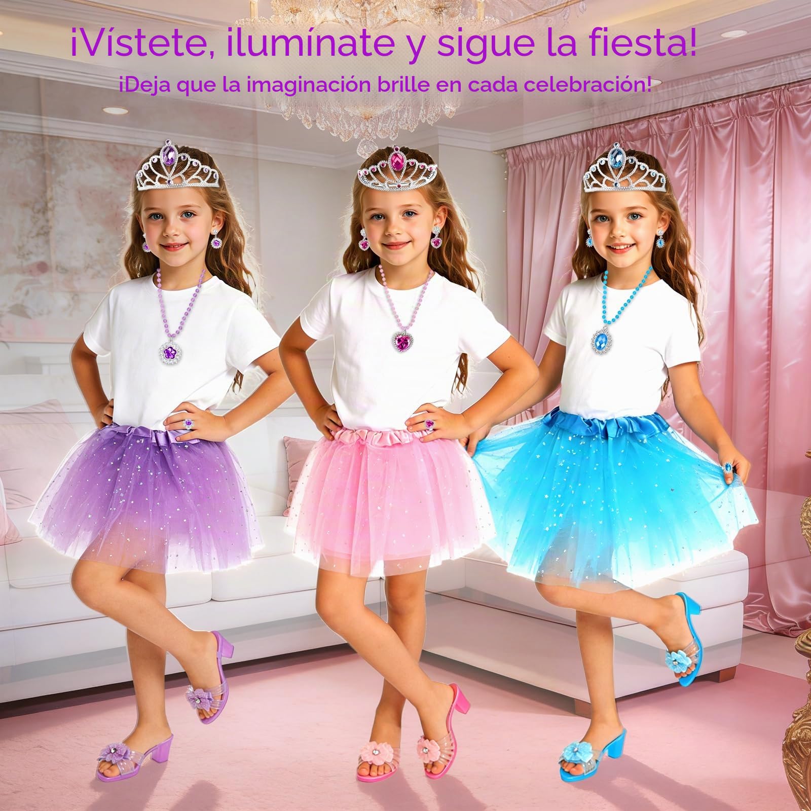 Princesa Zapatos Juguetes para Niñas,Zapatos Princesa Niñas, Princesa Juguetes Niña con 3 Pares de Zapatos, 3 Tutu Niña, Corona, Collar, Regalos Niñas para Navidad Cumpleaños para 3 4 5 6 Años-X
