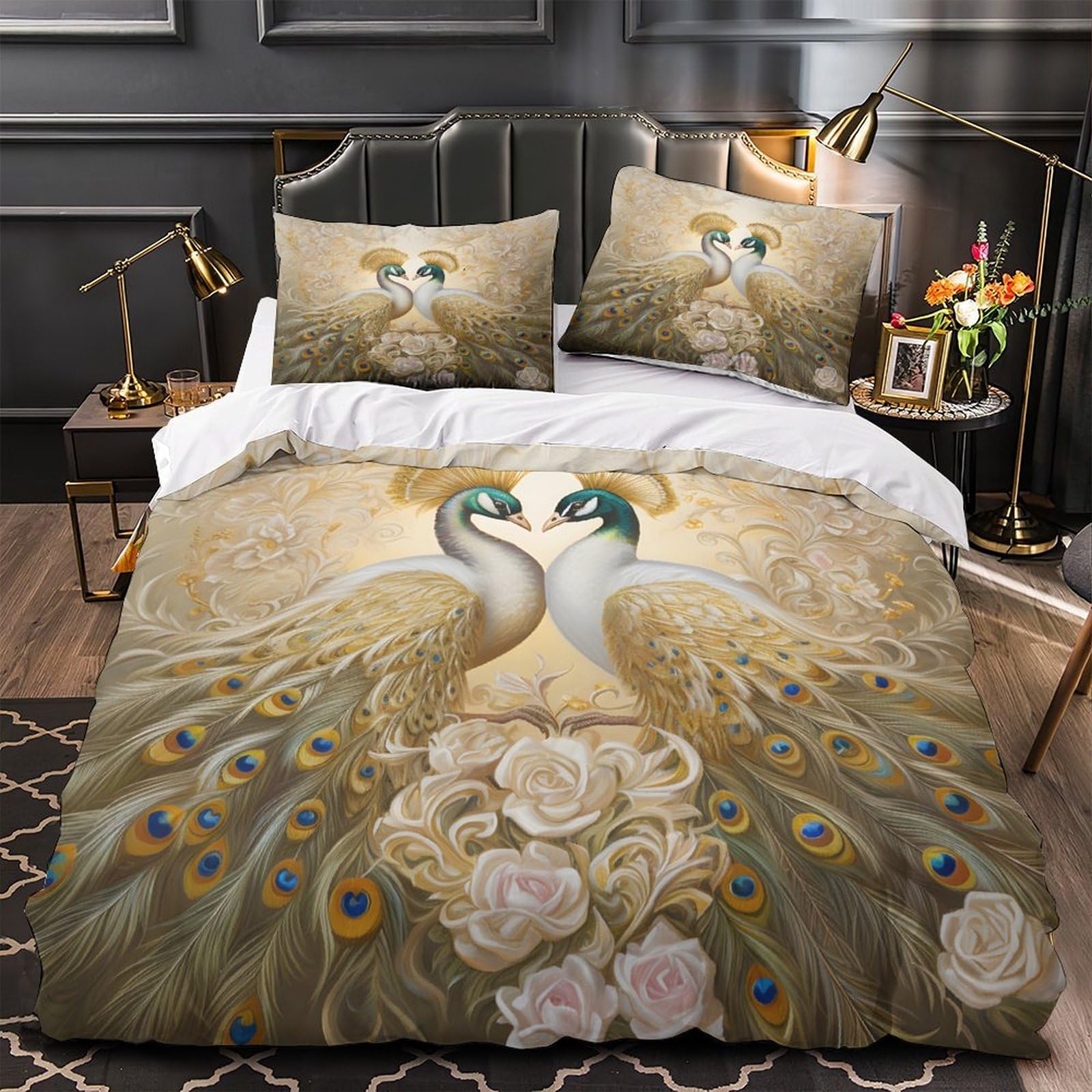 Housse de couette rose à rayures 220x240 cm parure de lit microfibre king pour couple