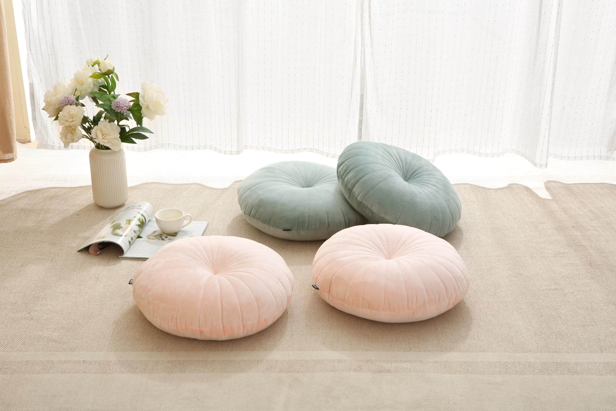 Coussin de sol rond de méditation pour adultes, coussin de sol épais en velours épais pour yoga, salon, balcon, tatami extérieur, 45,7 cm (rose)