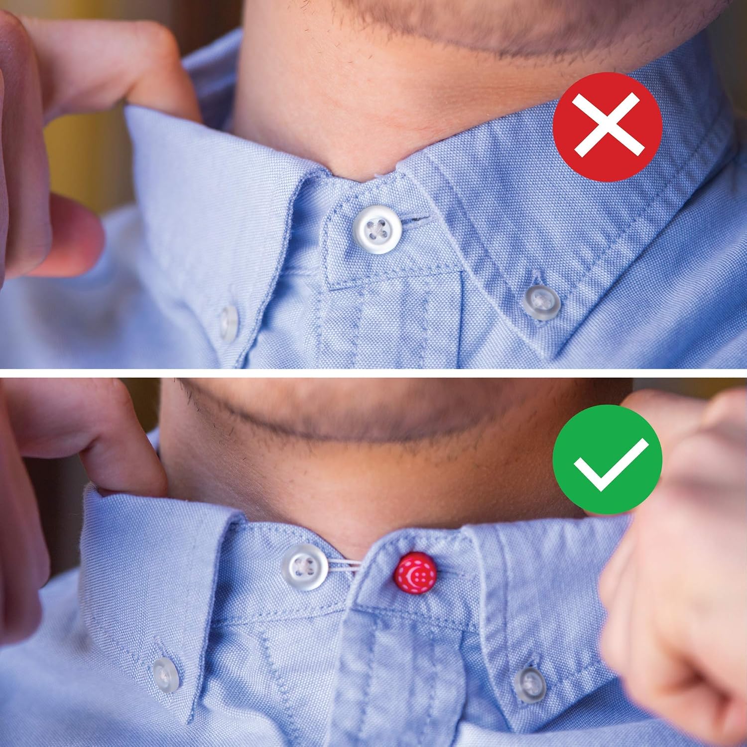 Premium Collar Extenders Elastic Button Extender 2-in-1 for Unisex Shirts - Made in North America - Blue and White