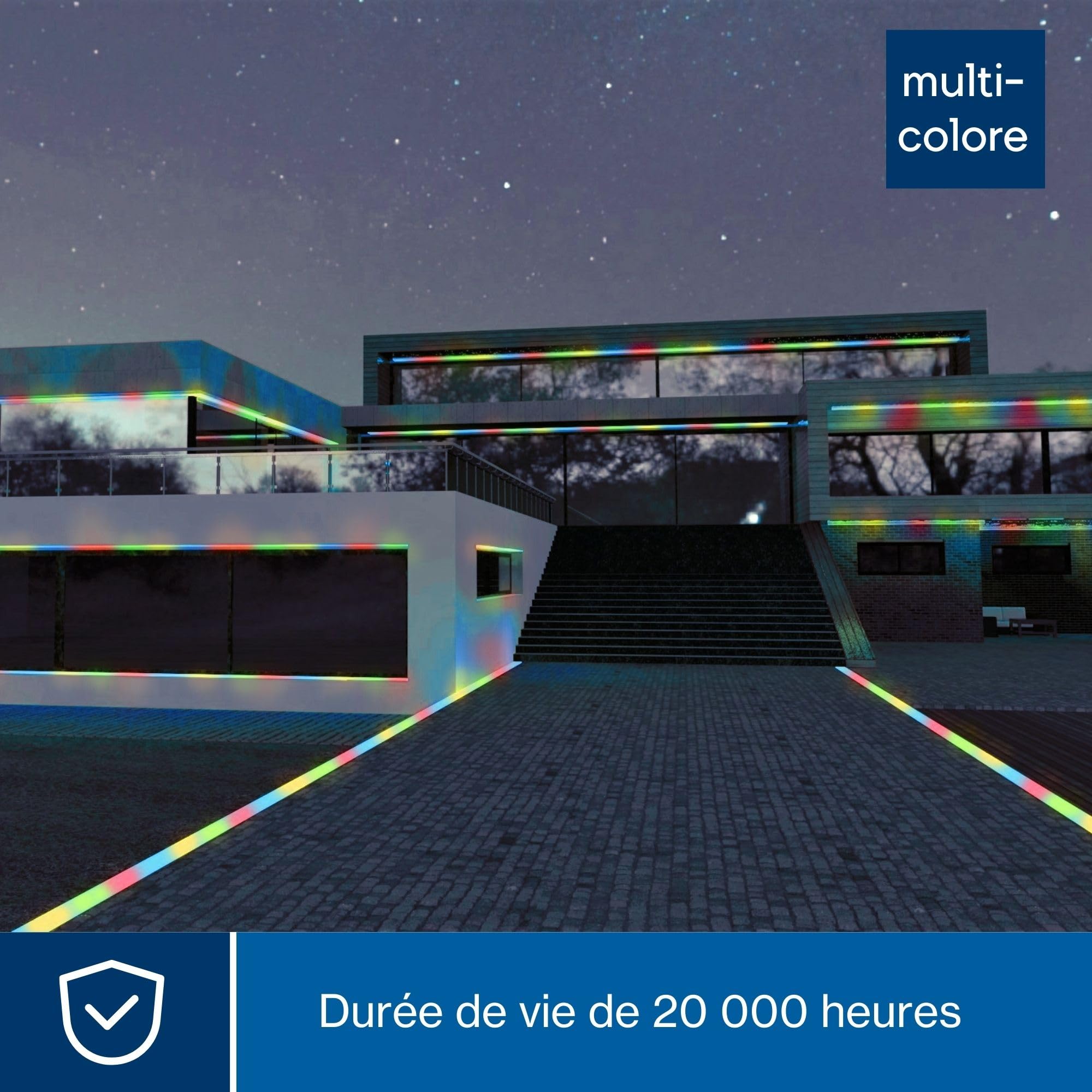 HQ-Power Tube lumineux LED, guirlande lumineuse, tube LED extérieur, cordon lumineux, flexible lumineux, décoration pour intérieur et extérieur, 36 LED/mètre, contrôleur, couleur, 20 m