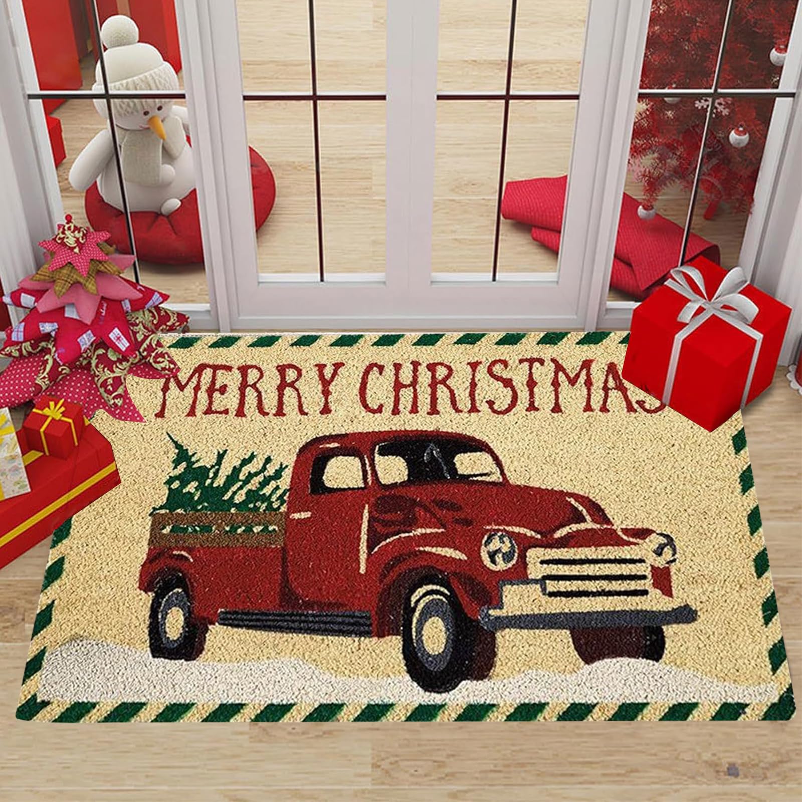 Fosdick Christmas Tree Truck Welcome Mat, Non-Slip Outdoor/Indoor 40x60cm, Red, 40 x 60 cm (Rectangular) - Image 2