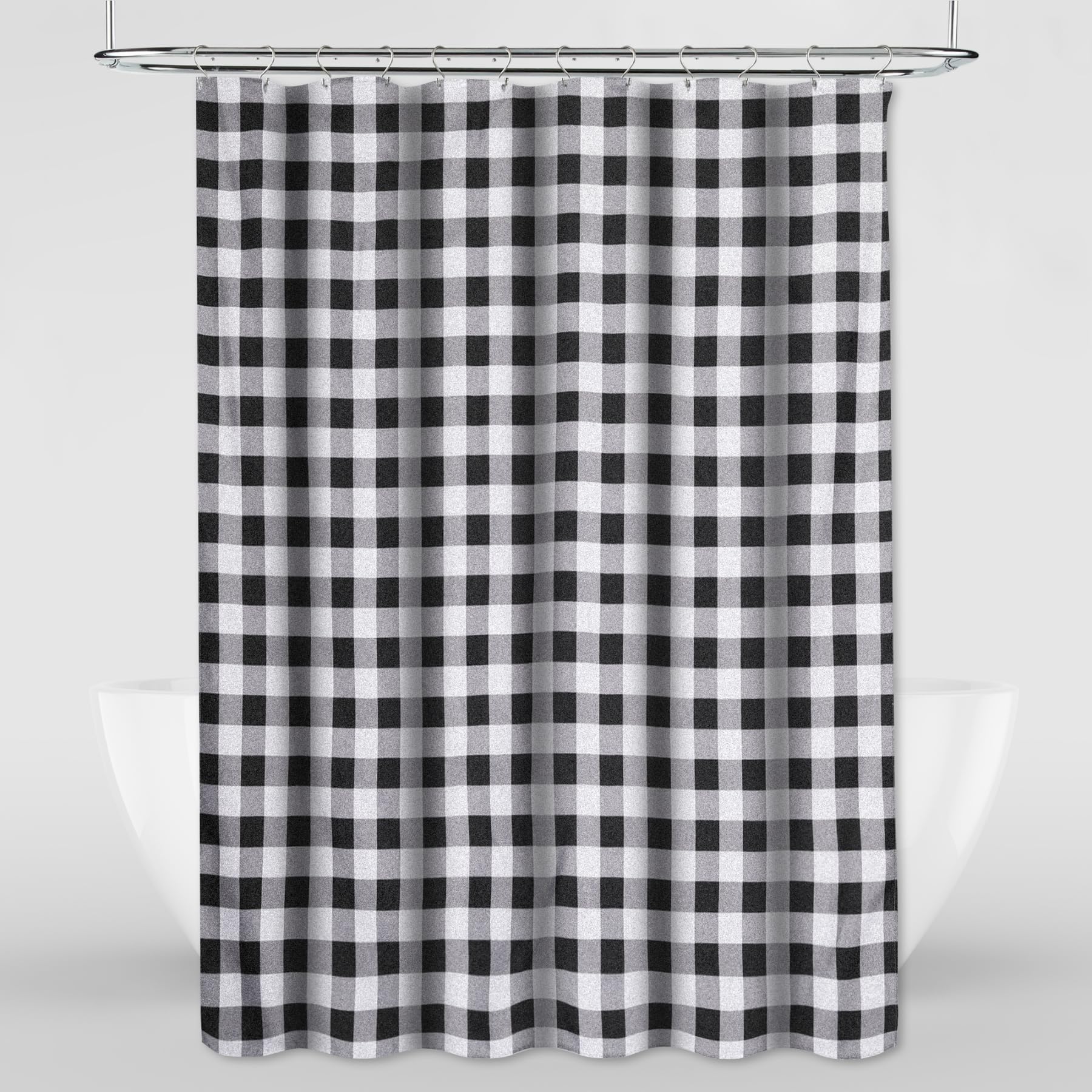 Moslovstar 72 x 72 Inch Buffalo Check Shower Curtain, Farmhouse Style Black and White Plaid Water-Repellent Polyester Bath Curtain Machine Wash
