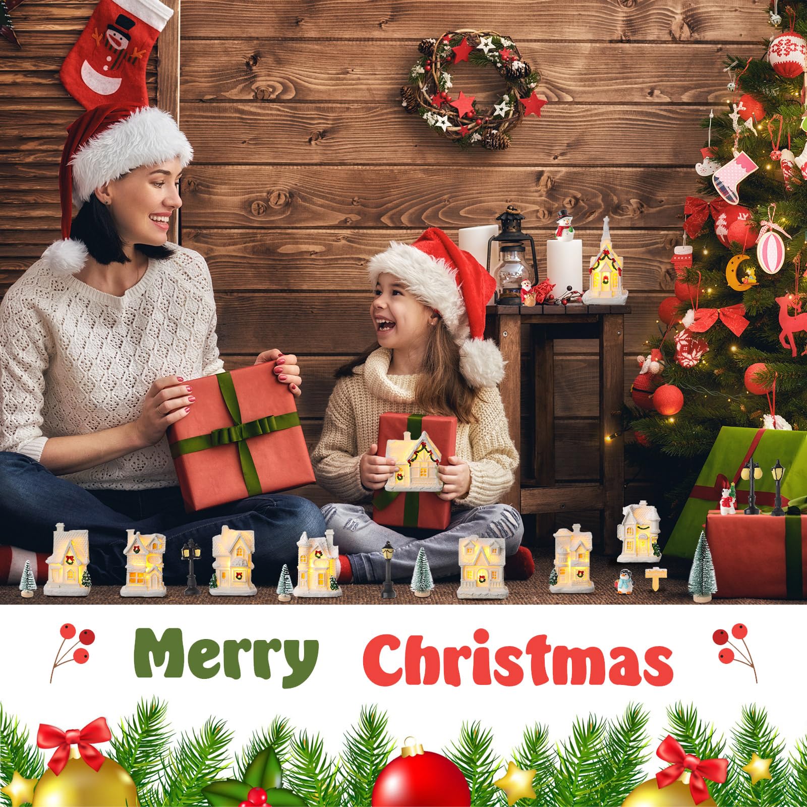 Amazon.co.jp: XunYee クリスマスビレッジデコレーションセット 31個