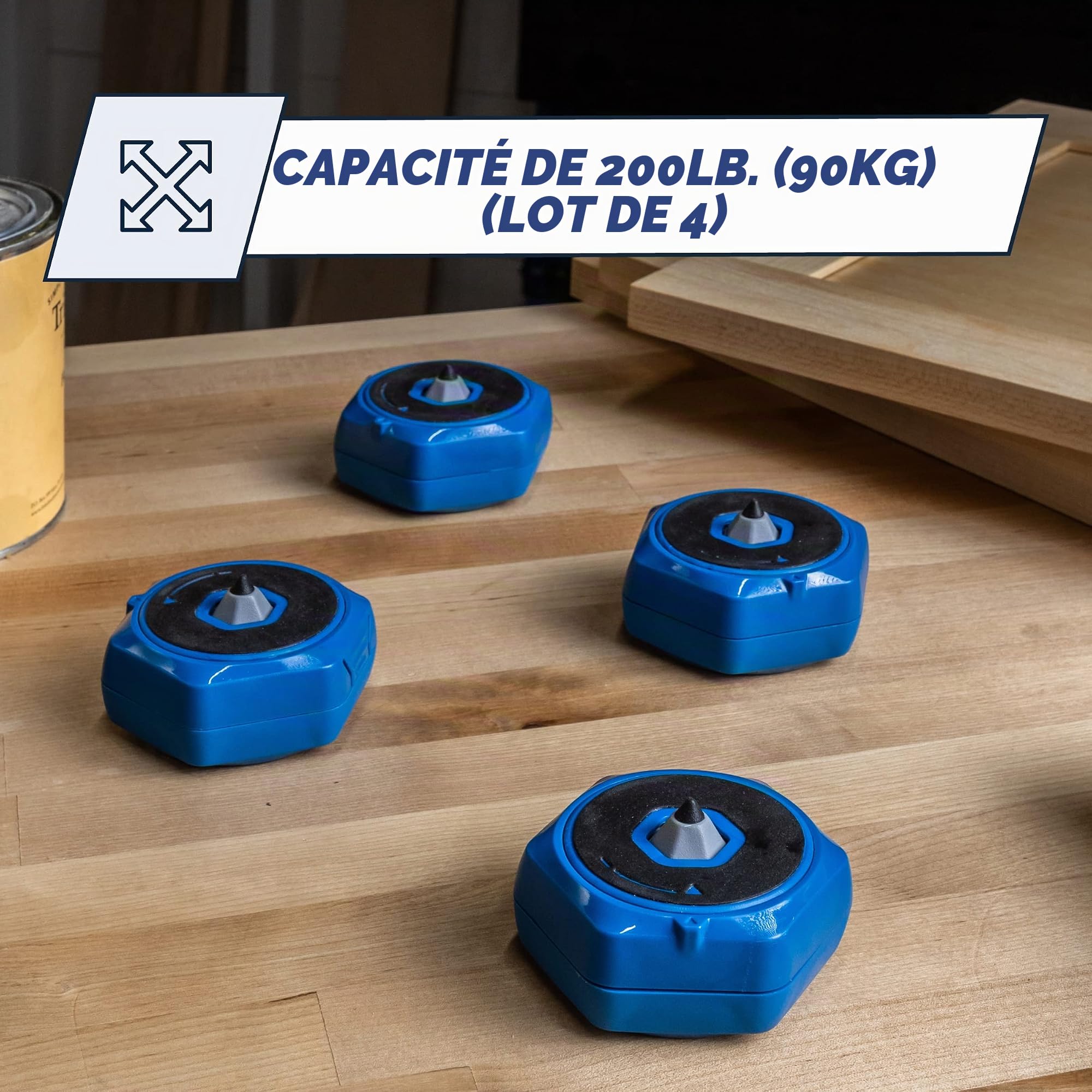 Blocs anti-dérapants Kreg, support de pièce stable avec pointe de peinture amovible, parfait pour le ponçage, le fraisage, le polissage, set de 4, capacité de charge de 90 kg