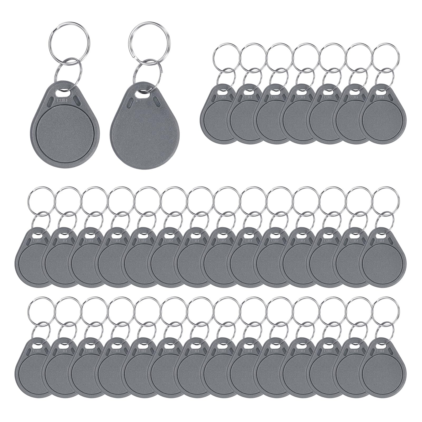 100 llaveros RFID de 13.56 MHz | Llavero ABS de proximidad reescribible, etiqueta NFC, gris, llavero de control de acceso, para oficina, hotel, estacionamiento, apartamento