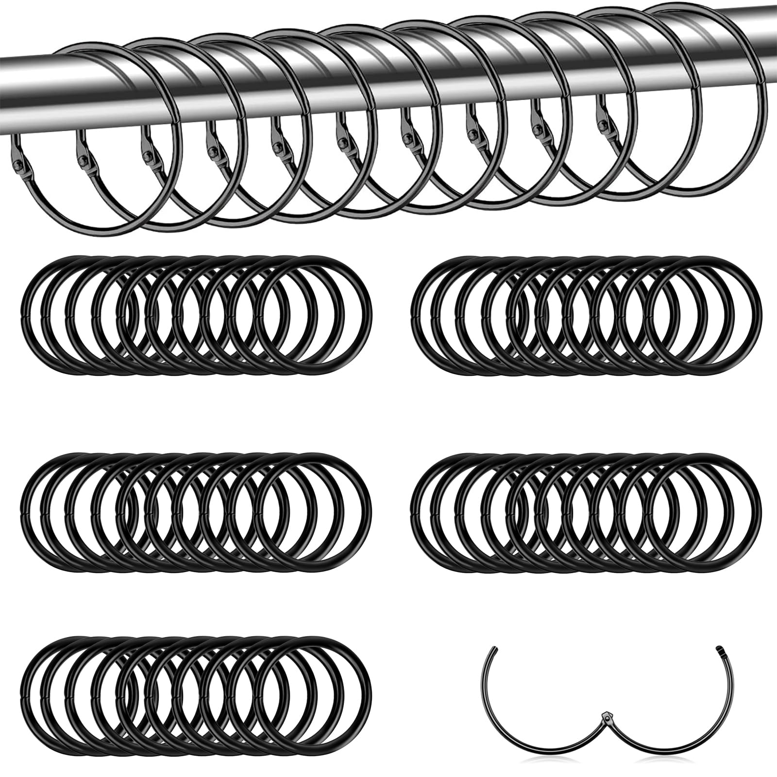 Oenothera 50pcs Curtain Rings, 50mm Internal Dia, For Poles & Rods