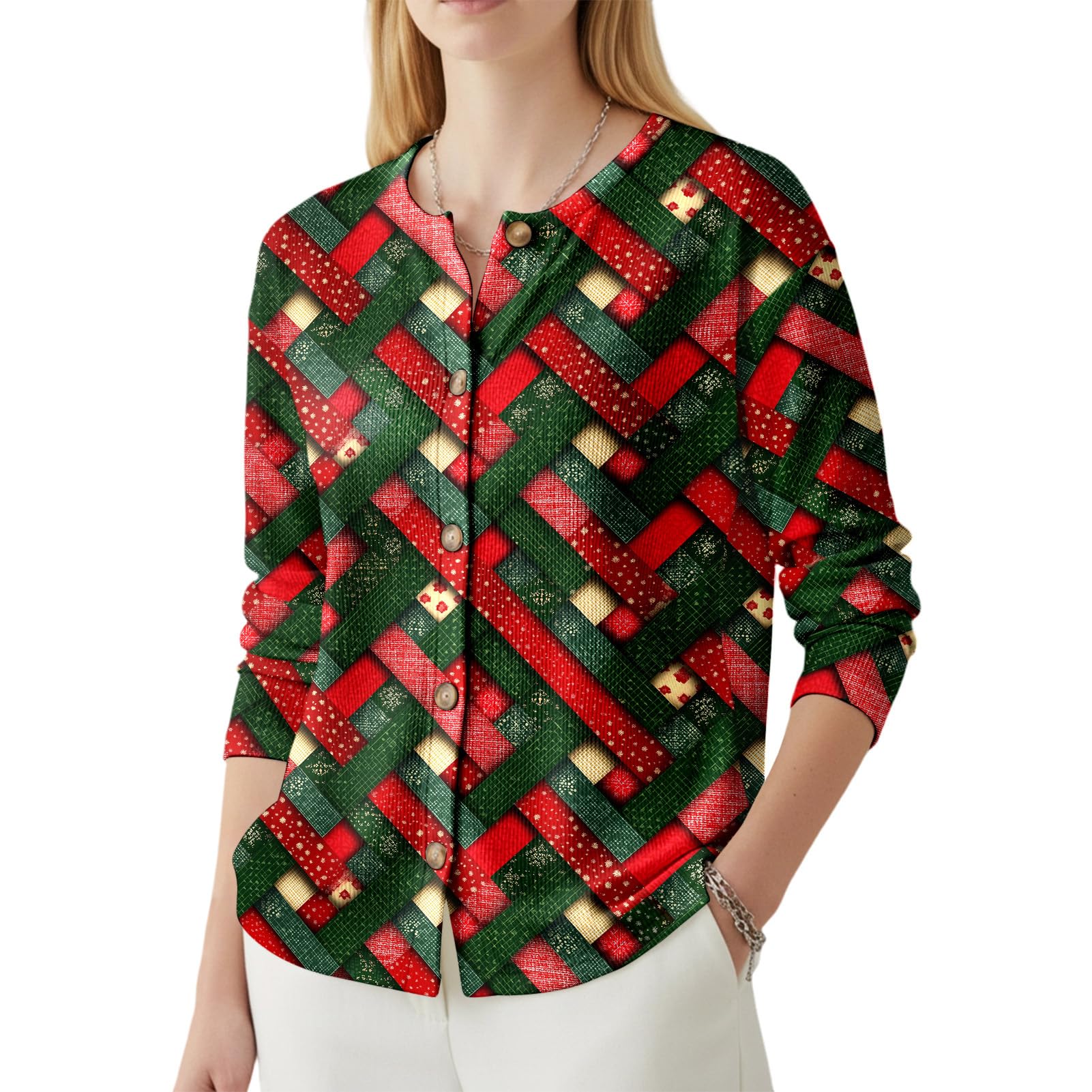 Womens Christmas Fair Isle Sweaters Santa Claus Cardigan Sweaters for Women Ugly Xmas Sweater Fall Winter Casual Outwear