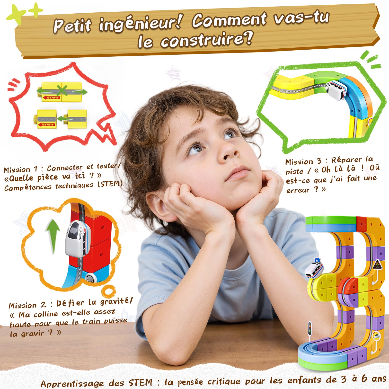 Train Électrique Enfant - Circuit Cube Track avec 3D Rail Magique, Jeu de Construction STEM pour Garçons et Filles 3 Ans+ (Design Anti-Gravité) (Édition Gravity (48 pièces / 34 Circuits))