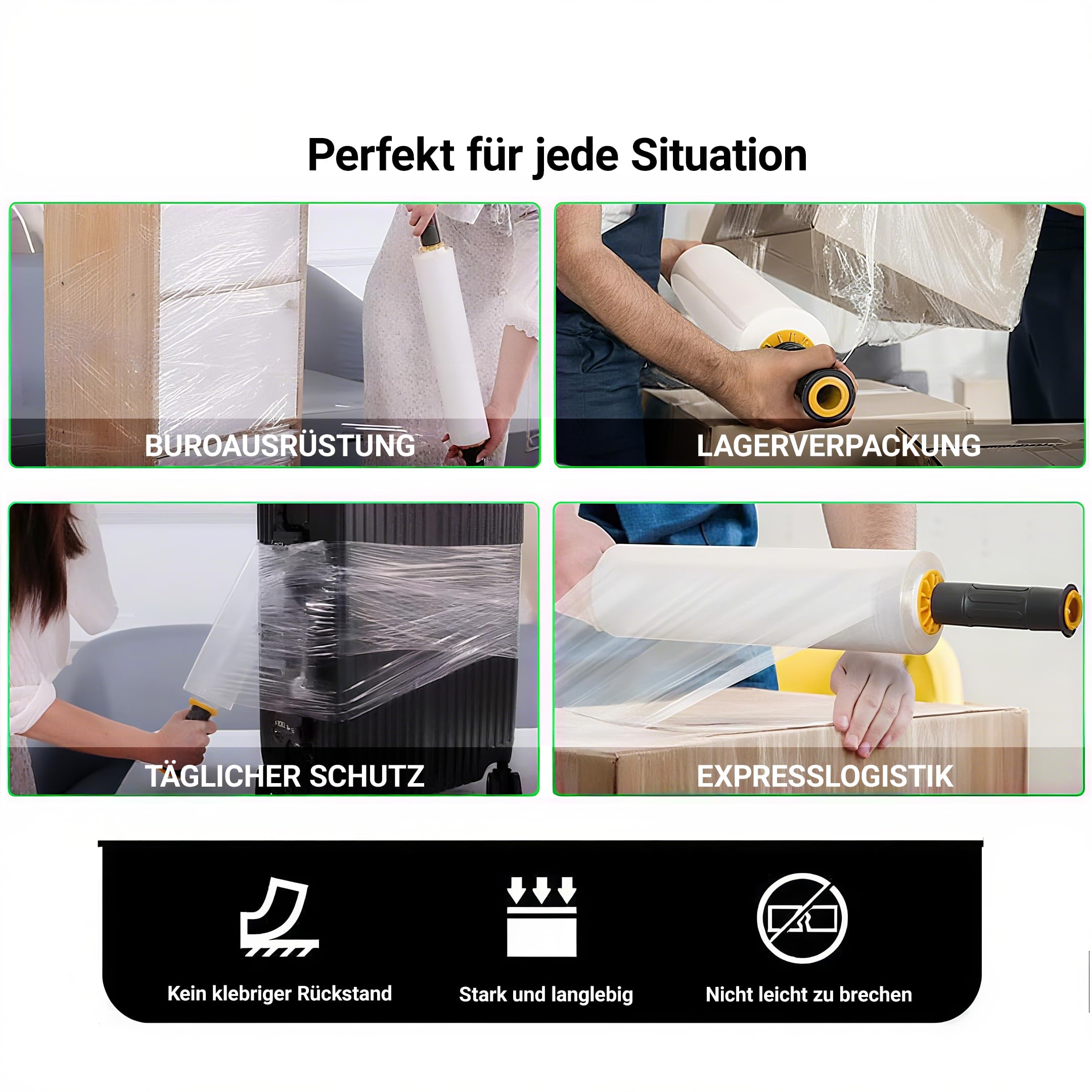 6 rotoli di pellicola elastica con 2 manici, pellicola per mobili e trasloco, 38,1 cm x 304,8 m, pellicola per pallet 60 gauge, pellicola elastica a mano, antistrappo, set da 6 rotoli