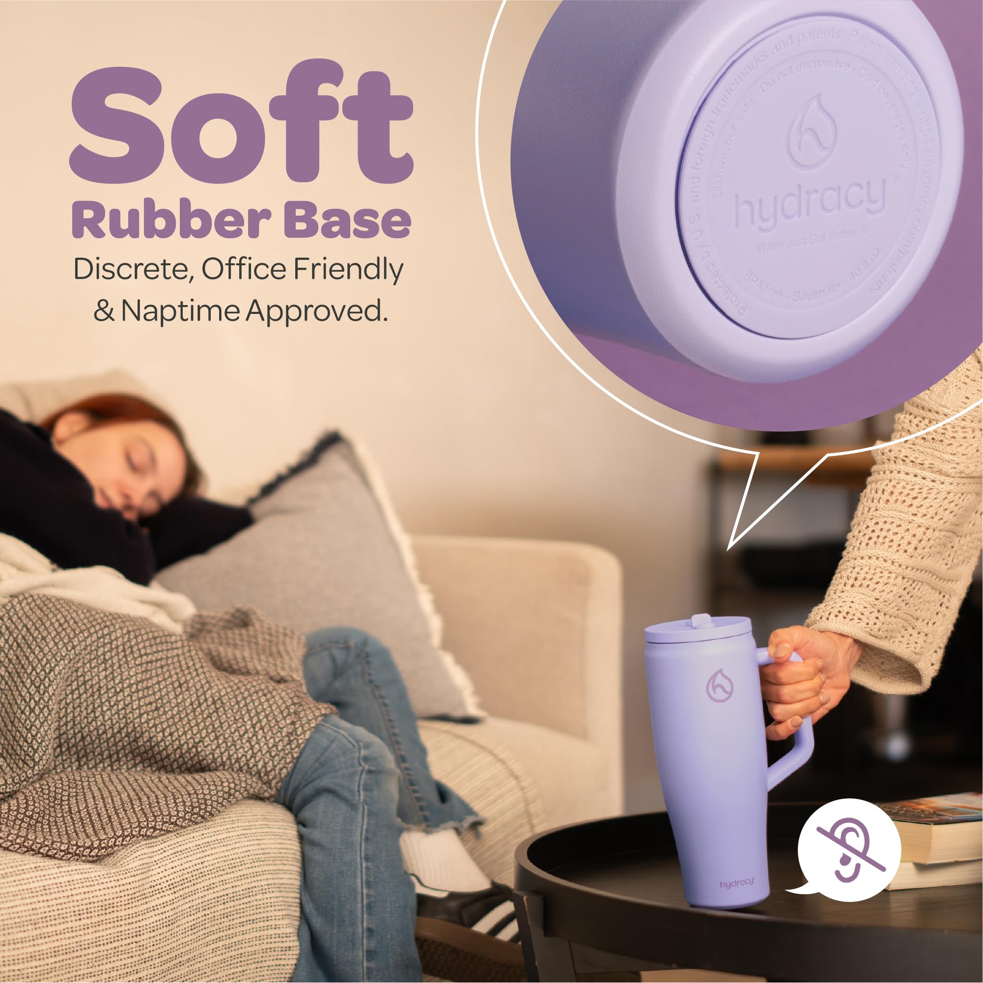 Hydracy Soulmate Bicchiere termico da 1,18 L con manico e cannuccia retrattile - Tazza isolante riutilizzabile a prova di perdite al 100% con cannuccia in acciaio inossidabile - Lilac Haze