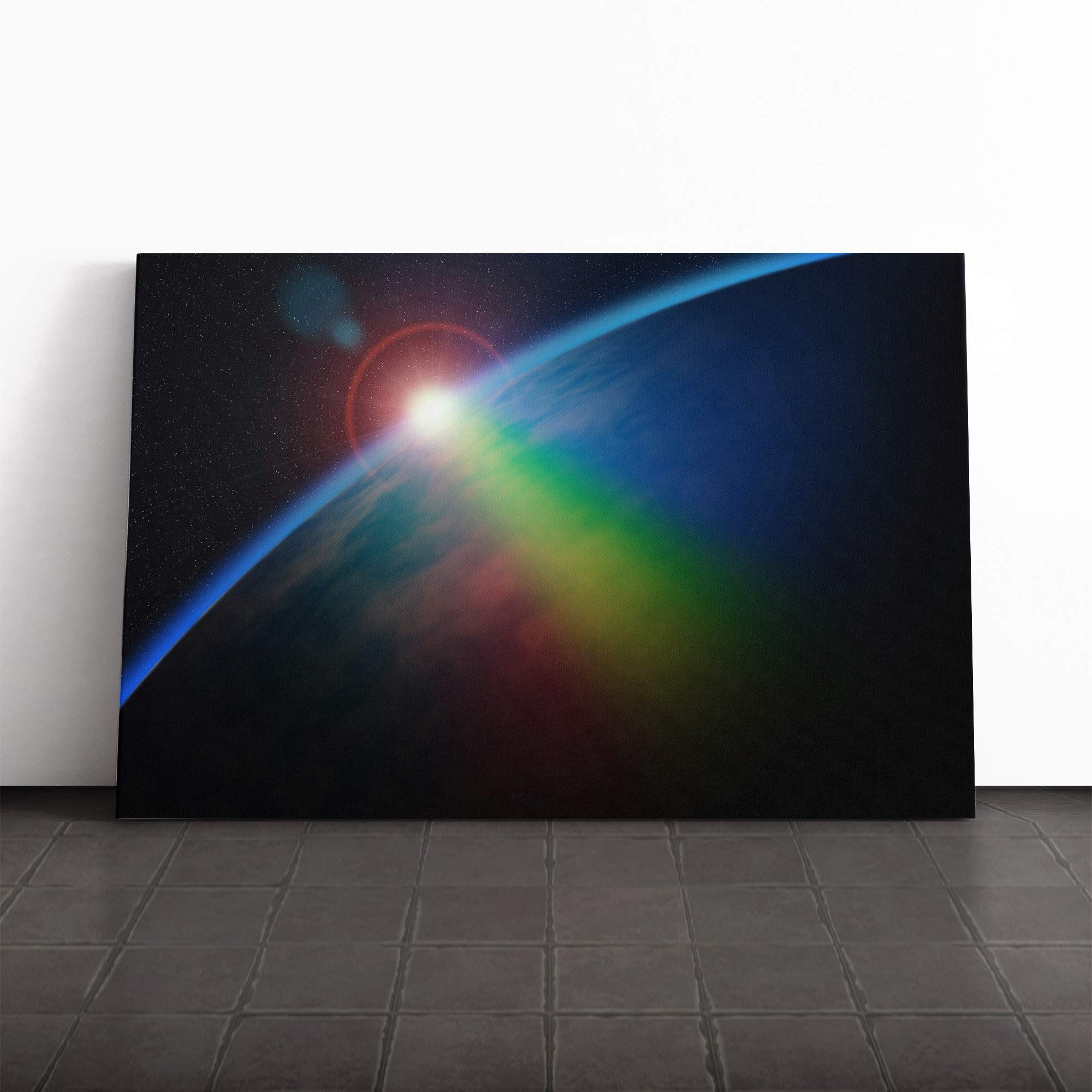 Earth from Space (1) Canvas Print | Gallery Wrapped 30mm Frame Wall Art | 24x16 inches | Ready to Hang | Modern Space Picture | Living Room Bedroom Lounge Office