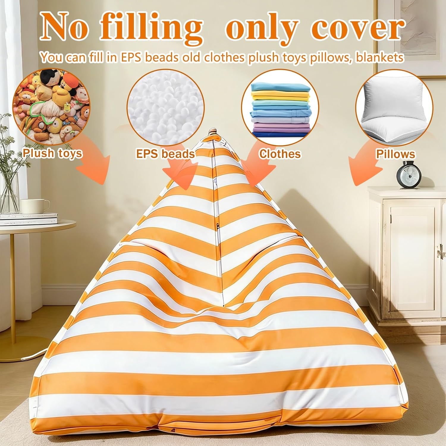 Outdoor Bean Bag（No Filler） Waterproof Bean Bag Chairs for Adults Beach Bean Bag Cover Floor Couch for Camping Picnic or Indoor Poolside Terrace Bean Bags Corner Chair(Green,Large)