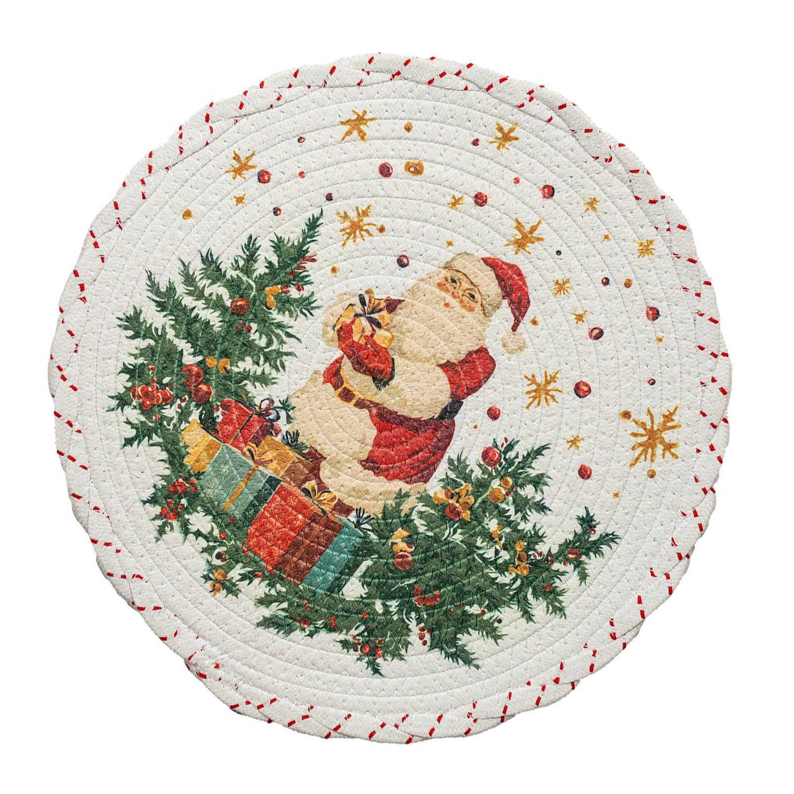 Buxuaaaa A Buxuaaa Christmas Themed Round Lace Embroidered Placemat Thermals Insulation Spill Proof Easy Wipe Cleaning Table Mat Round Placemat