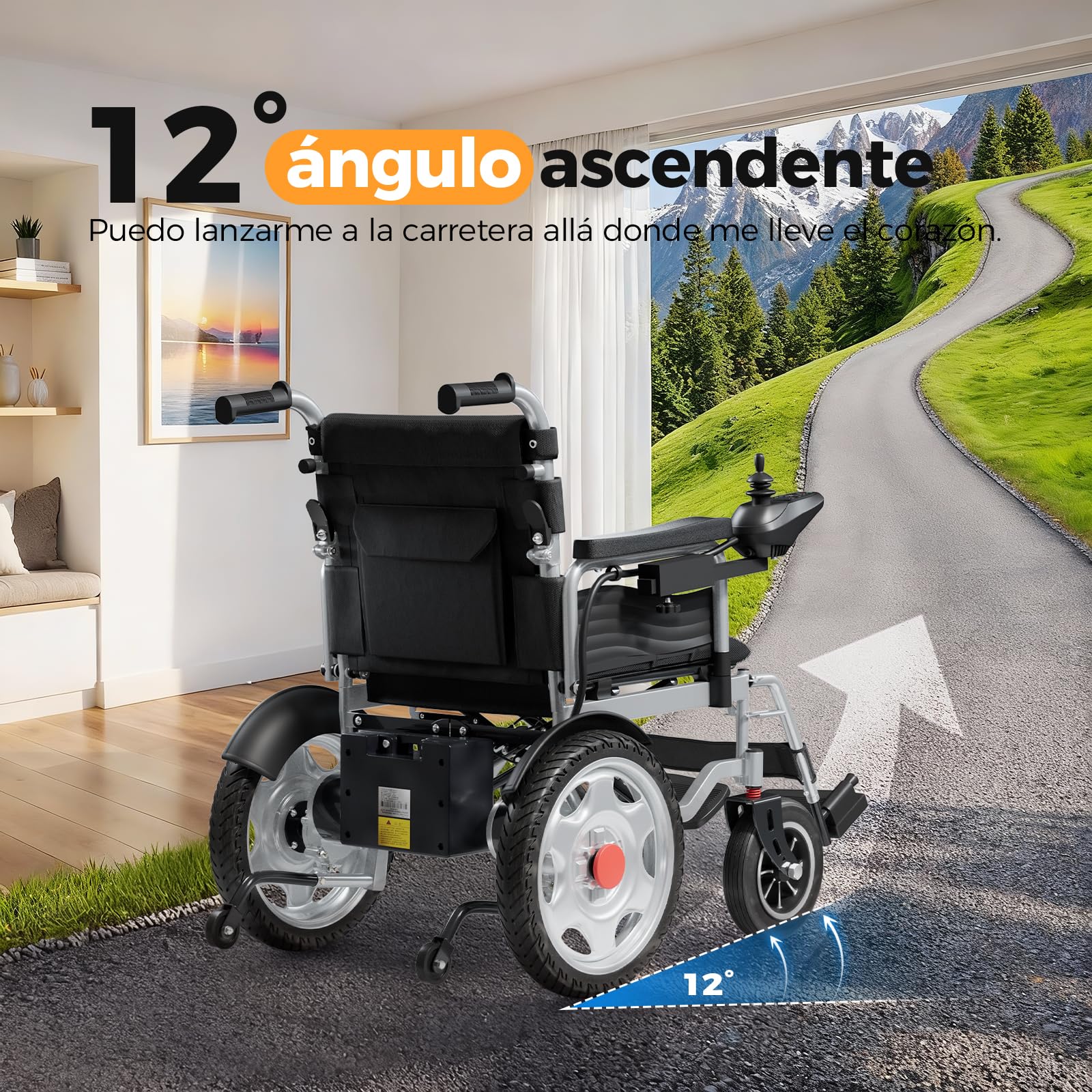 2026 silla de ruedas eléctrica plegable todo terreno, silla eléctrica ligera para mayores, asiento de 50 cm de ancho, autonomía 25 km Capacidad de carga 150 kg, 500W de Potencia
