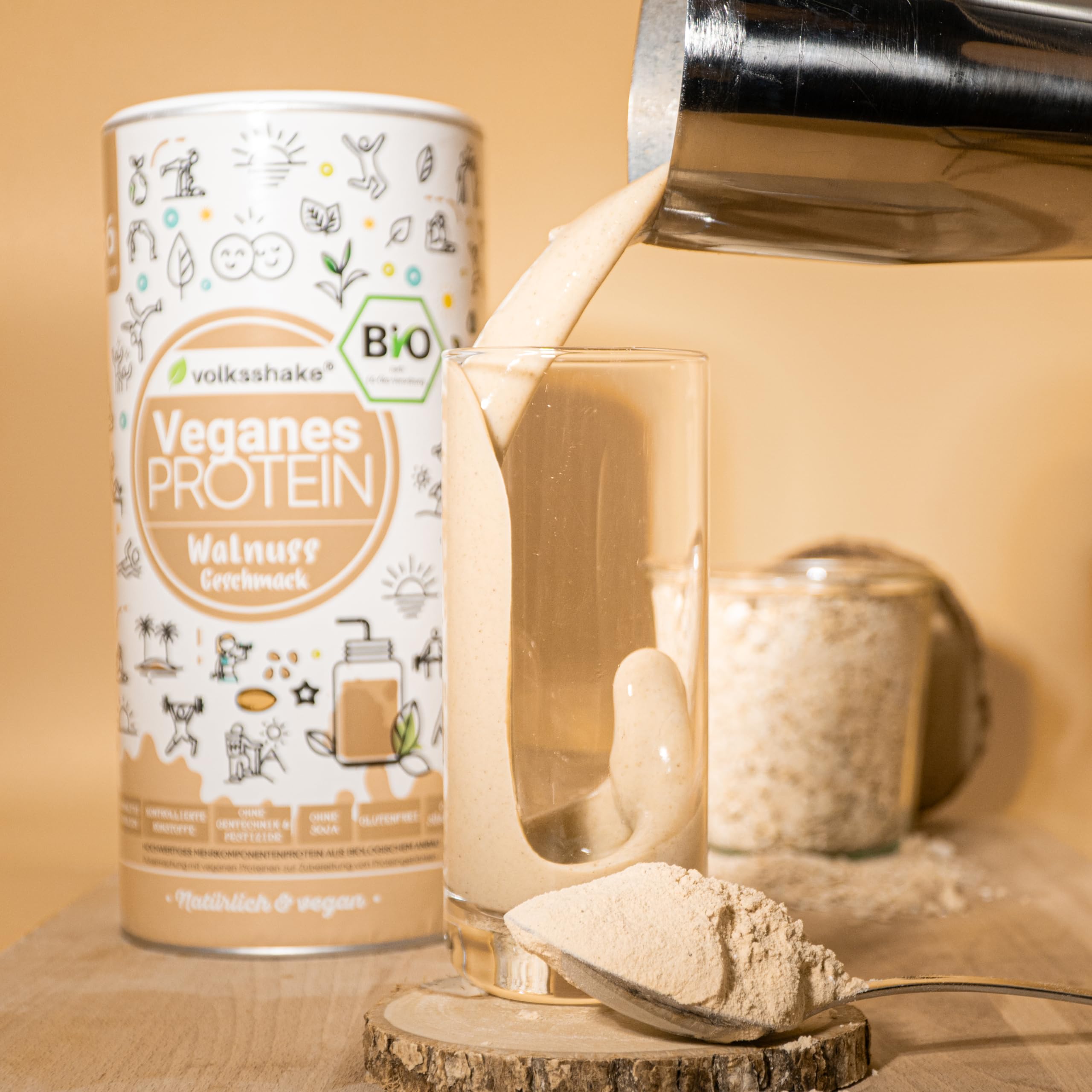 BIO Protein vegan | Walnuss | DE-ÖKO-006 | 10 pflanzliche Proteinquellen | Ohne Süßungsmittel | Ohne Soja & Gluten | Premiumqualität vom Bodensee | Made in Germany (1000g, Walnuss)