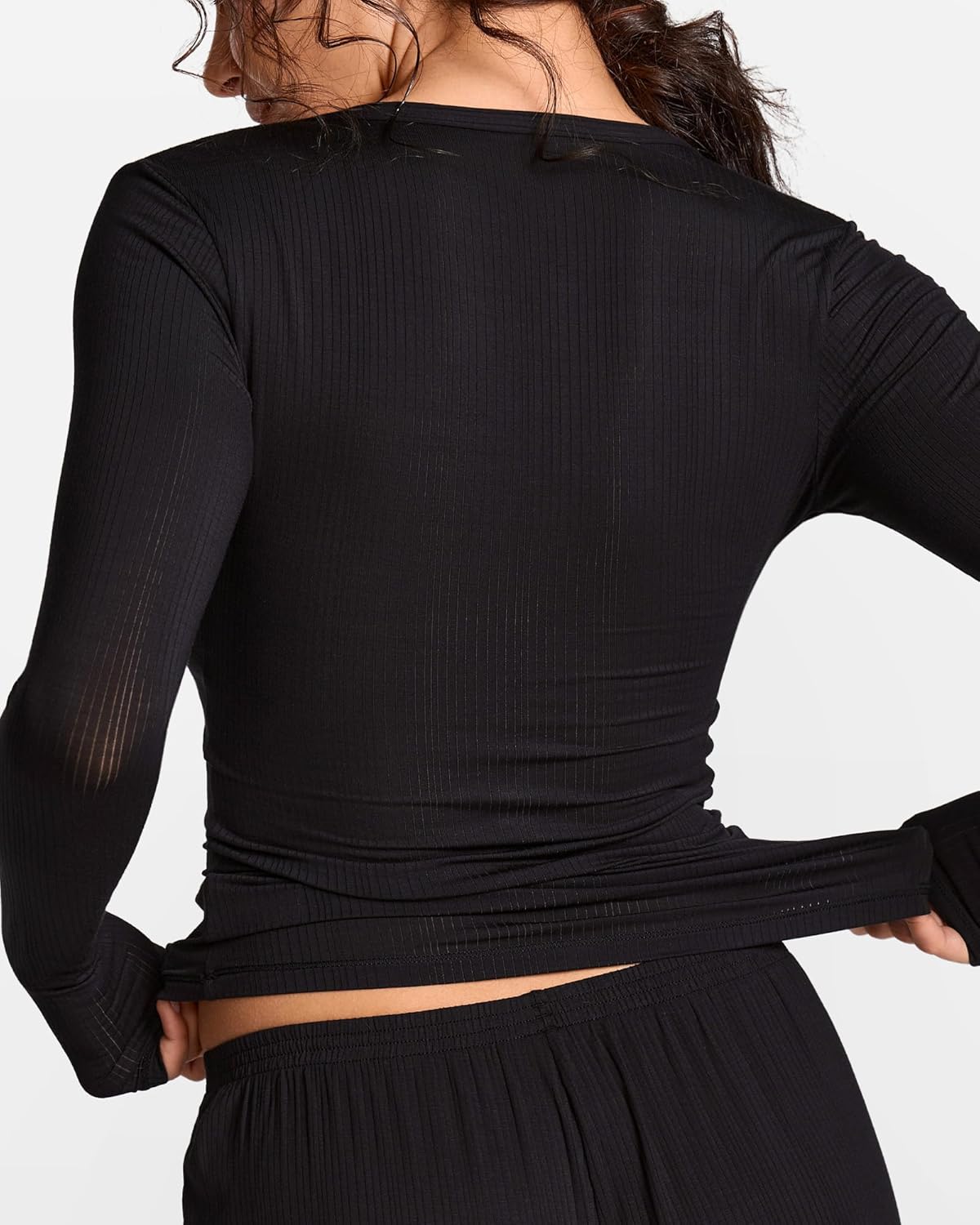 Natrelax Long Sleeve Shirts for Women Modal Henley Going Out Tops Casual Plunge Ribbed Pajamas Tight T-Shirts - Image 2