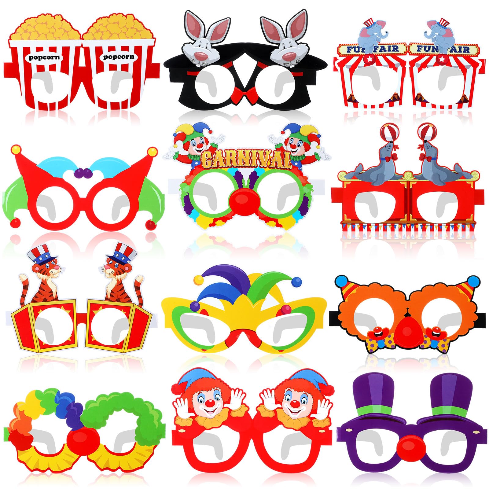 Relaxgiant 24 Pcs Circus Party Decorations Carnival Clown Paper Glasses Craft Carnival Photo Booth Props Birthday Baby Shower Supplies
