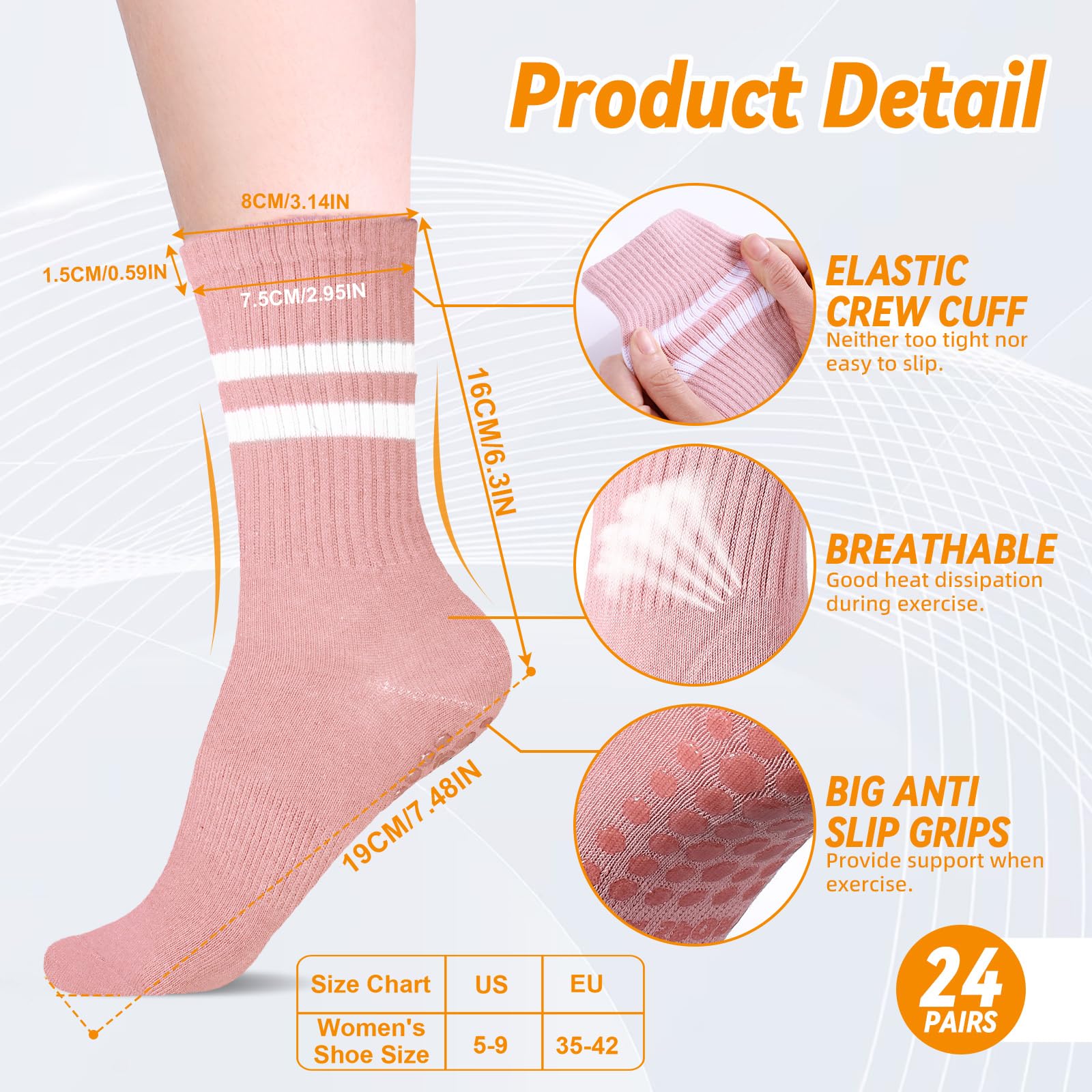 Jspupifip 24 pares de calcetines largos de pilates para mujer con agarres, calcetines de yoga antideslizantes a granel para el hogar, hospital, calcetines para yoga, pilates, entrenamiento de barra,