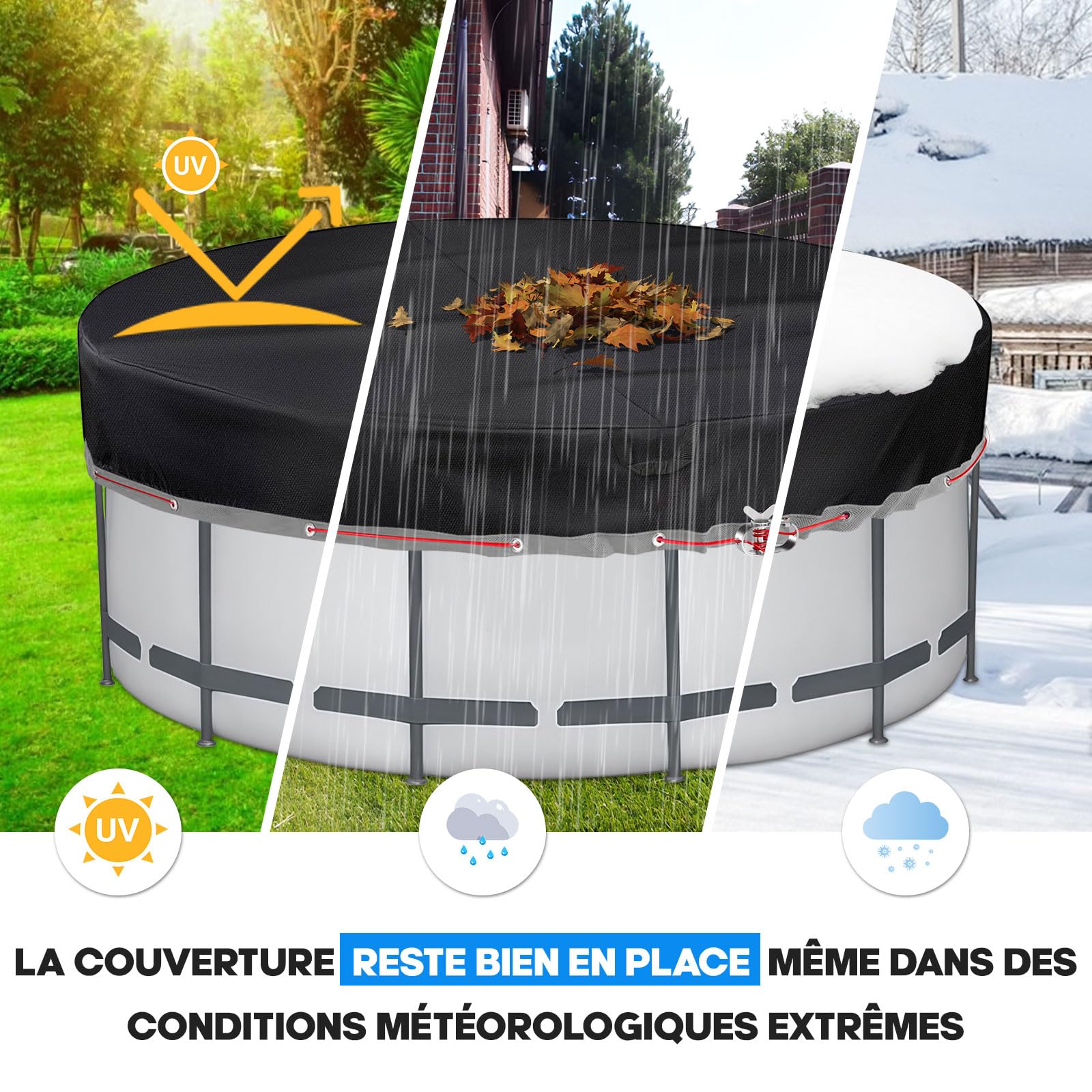 Bâche de Piscine Ronde 366 Oxford 420D Ø371 pour Piscine Ø320-366cm