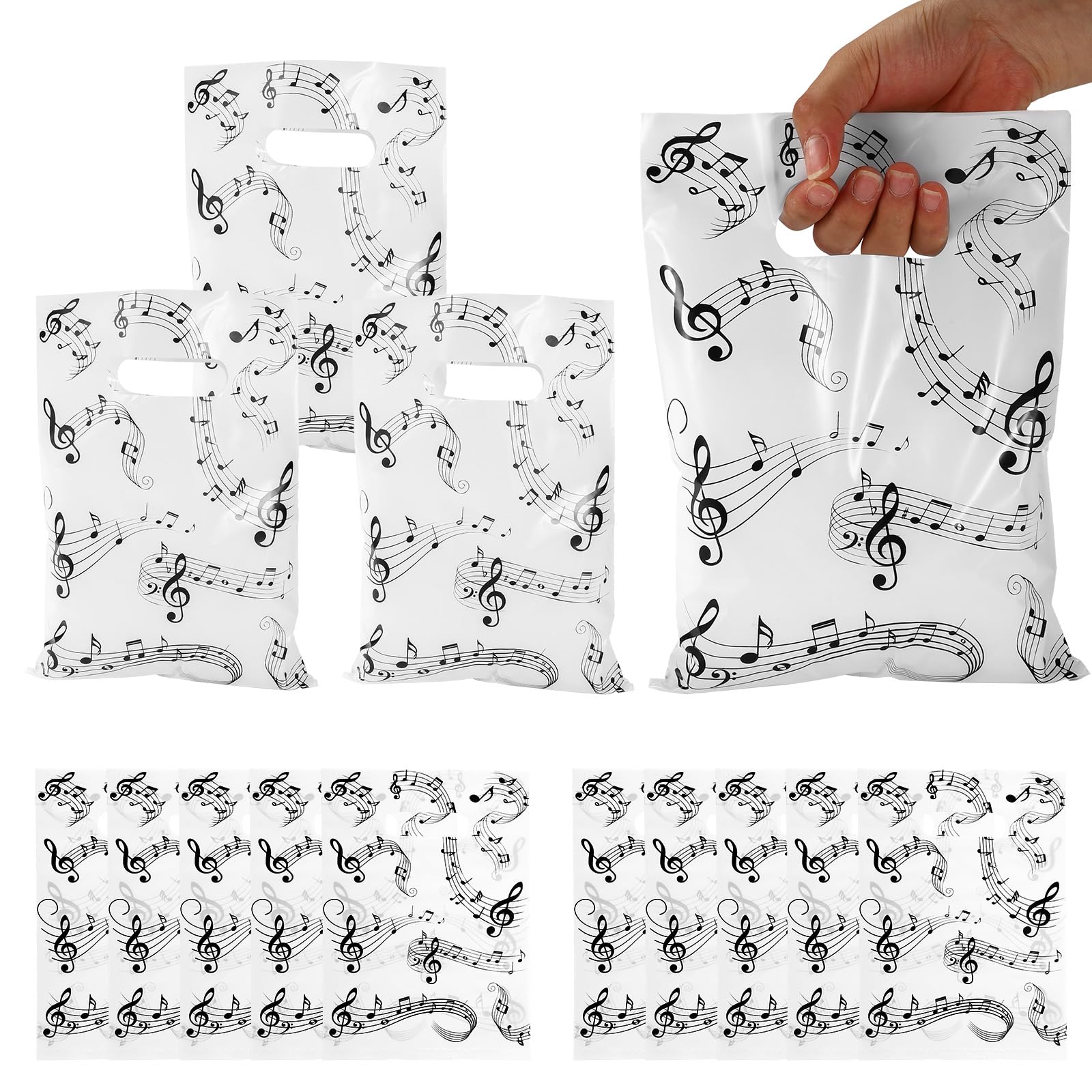 BOXOB 50pcs Music Note Gift Bags, Music Themed Favor Bags with Handles Candy Goodie Gift Wrapping Handbags for Art Teacher Student Birthday Christmas Party Supplies