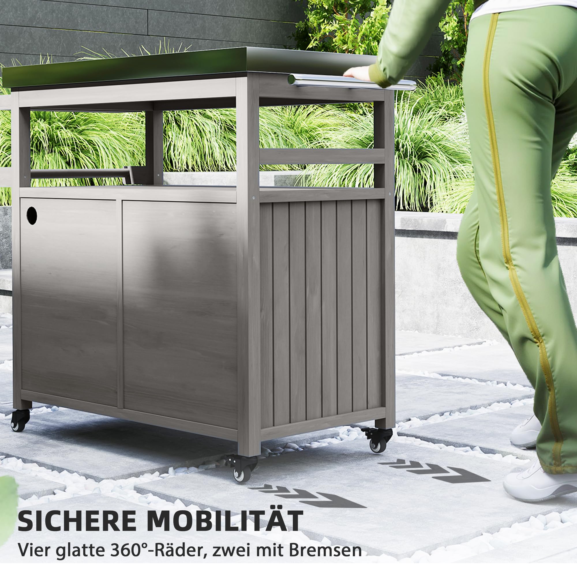 Outsunny Grillwagen 3-Etagen Servierwagen mit Arbeitsfläche Hülle Grilltisch