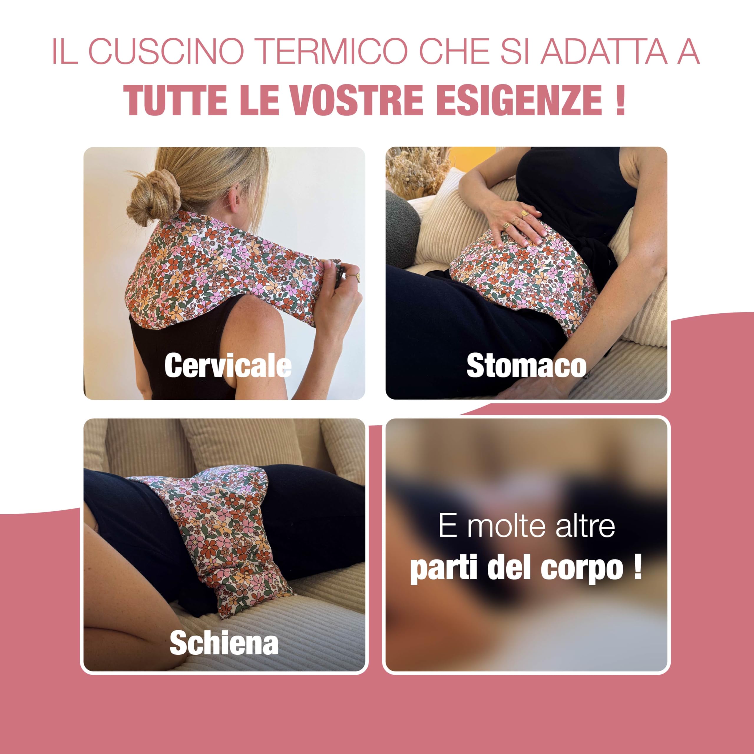 Chill&Rest - Cuscino termico microonde - semi di lino - cuscino termico cervicale - dolori mestruali - Prodotto in Francia - cuscino riscaldabile microonde - Rosa - La Florale