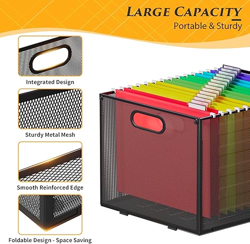 Miniatura 4 de Organizador de archivos colgante grande con 14 carpetas de archivos de tamaño carta, soporte de archivos plegable de metal de malla, caja